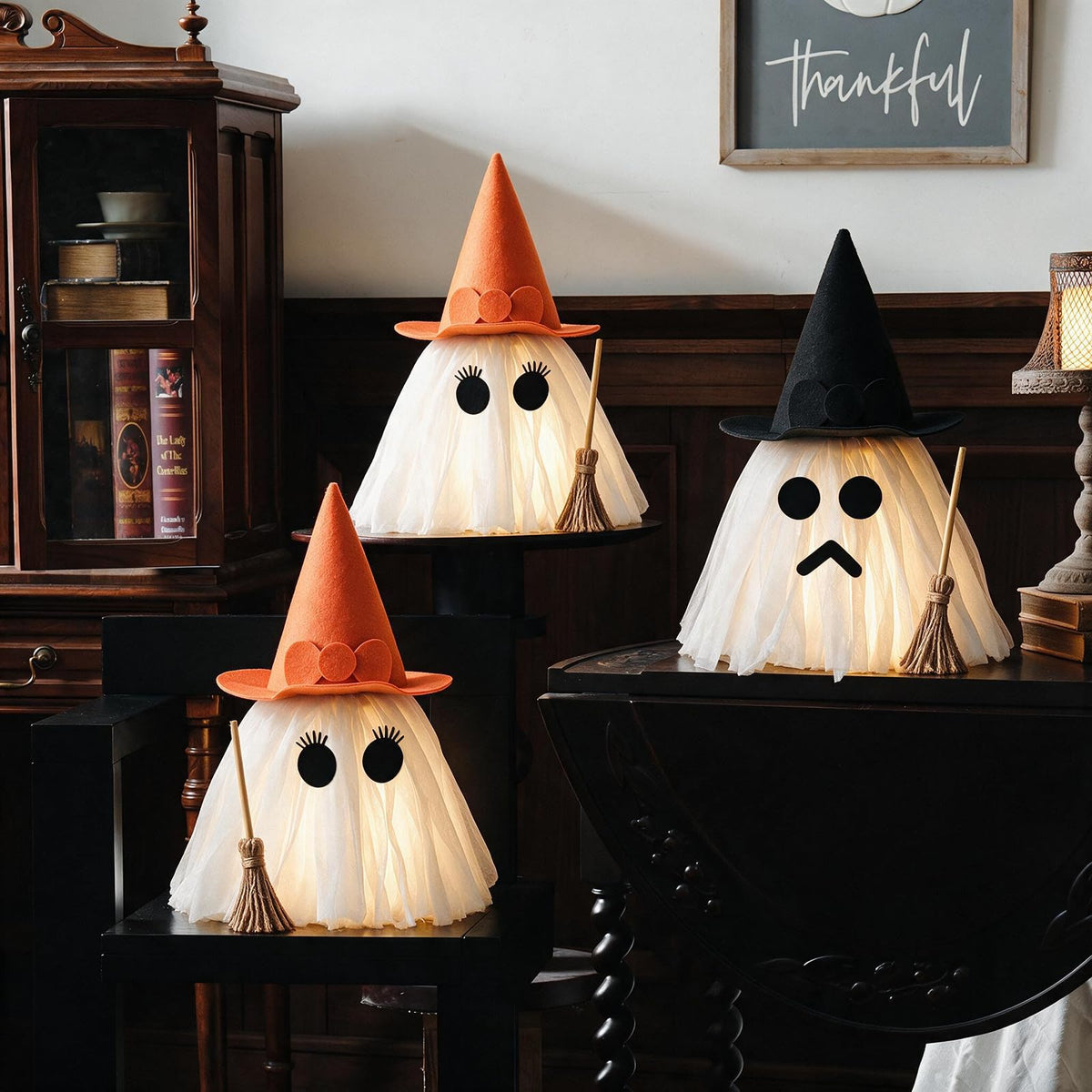 2-Piece Light-Up Halloween Ghosts with Witch Hats