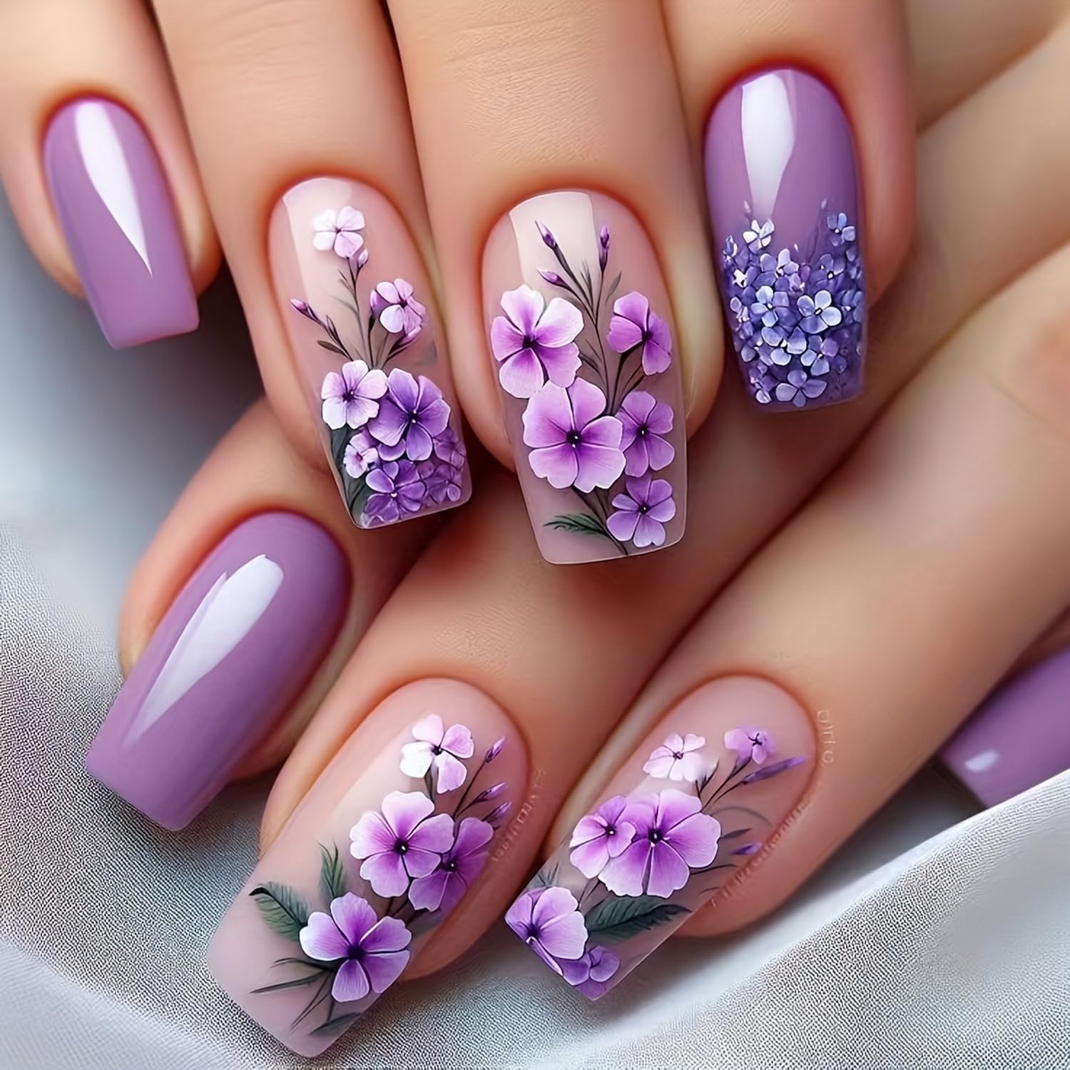 Floral Press-On Fake Nails Set for Elegant Manicure Styles