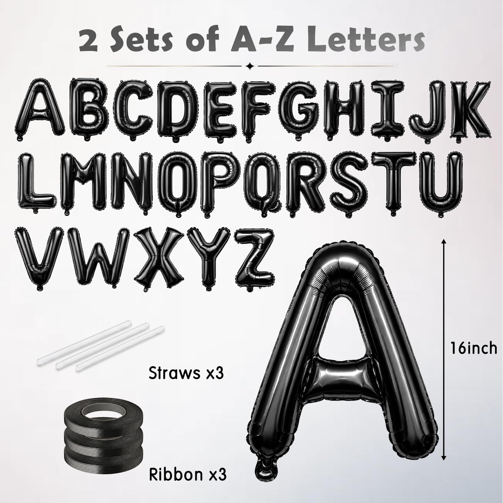 52 Pcs Letter Balloons 2 Sets of A-Z Balloon Banner, 16 Inch Foil Alphabet Letter Balloons Custom Phrase Balloon for Birthday, Graduations, Anniversary Celebration Party