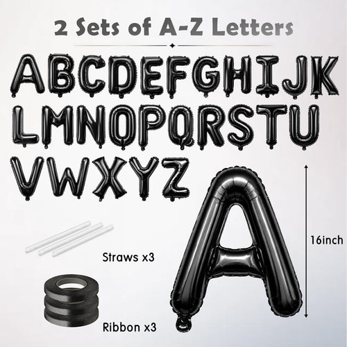 52 Pcs Letter Balloons 2 Sets of A-Z Balloon Banner, 16 Inch Foil Alphabet Letter Balloons Custom Phrase Balloon for Birthday, Graduations, Anniversary Celebration Party