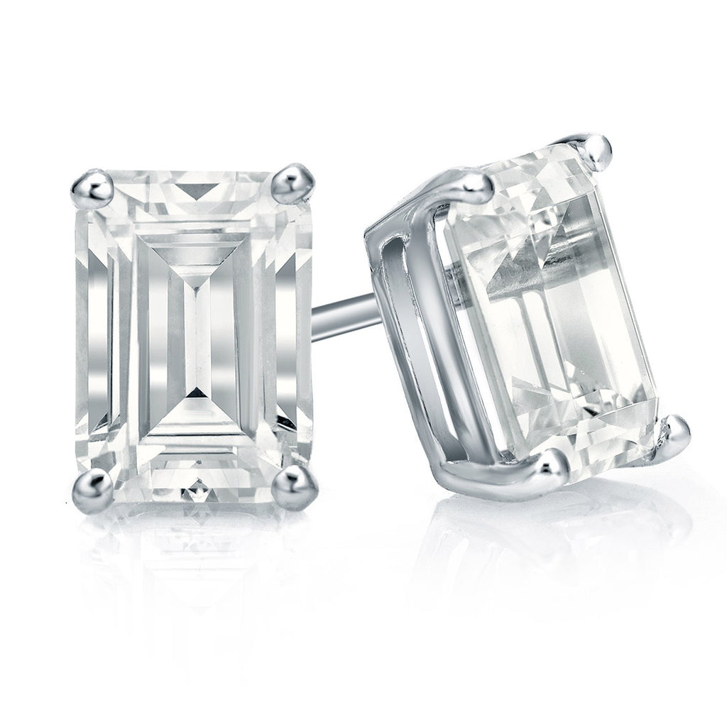 Diamond Wish IGI Certified 2 Carat Diamond Stud Earrings in 14k White Gold Emerald Cut (cttw, G-H, VS2-SI1) 4-Prong