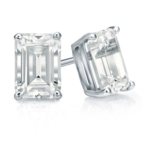 2 Carat Emerald-Cut Diamond Stud Earrings in 14K White Gold