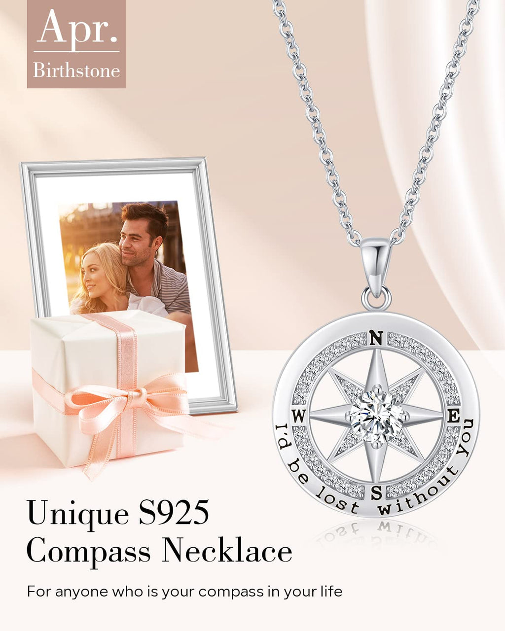 Compass Necklace Women, Gifts Anniversary Wife, 925 Silver Love Jewelry Her