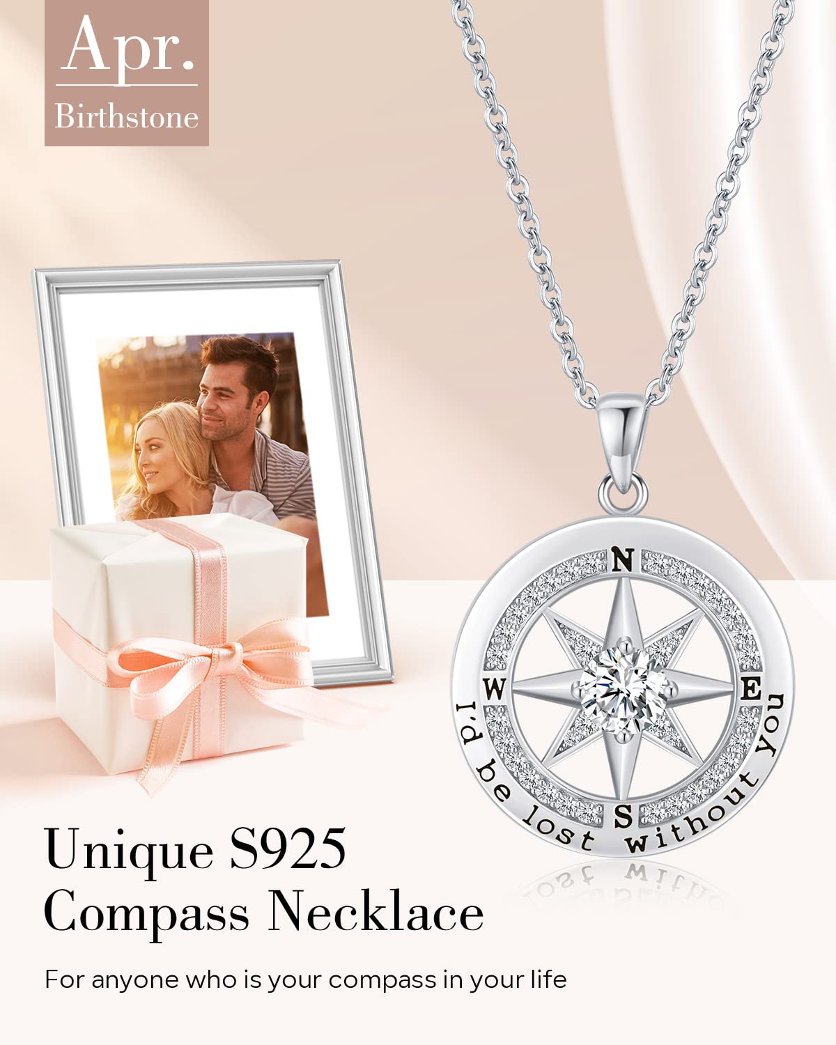 Compass Necklace Women, Gifts Anniversary Wife, 925 Silver Love Jewelry Her