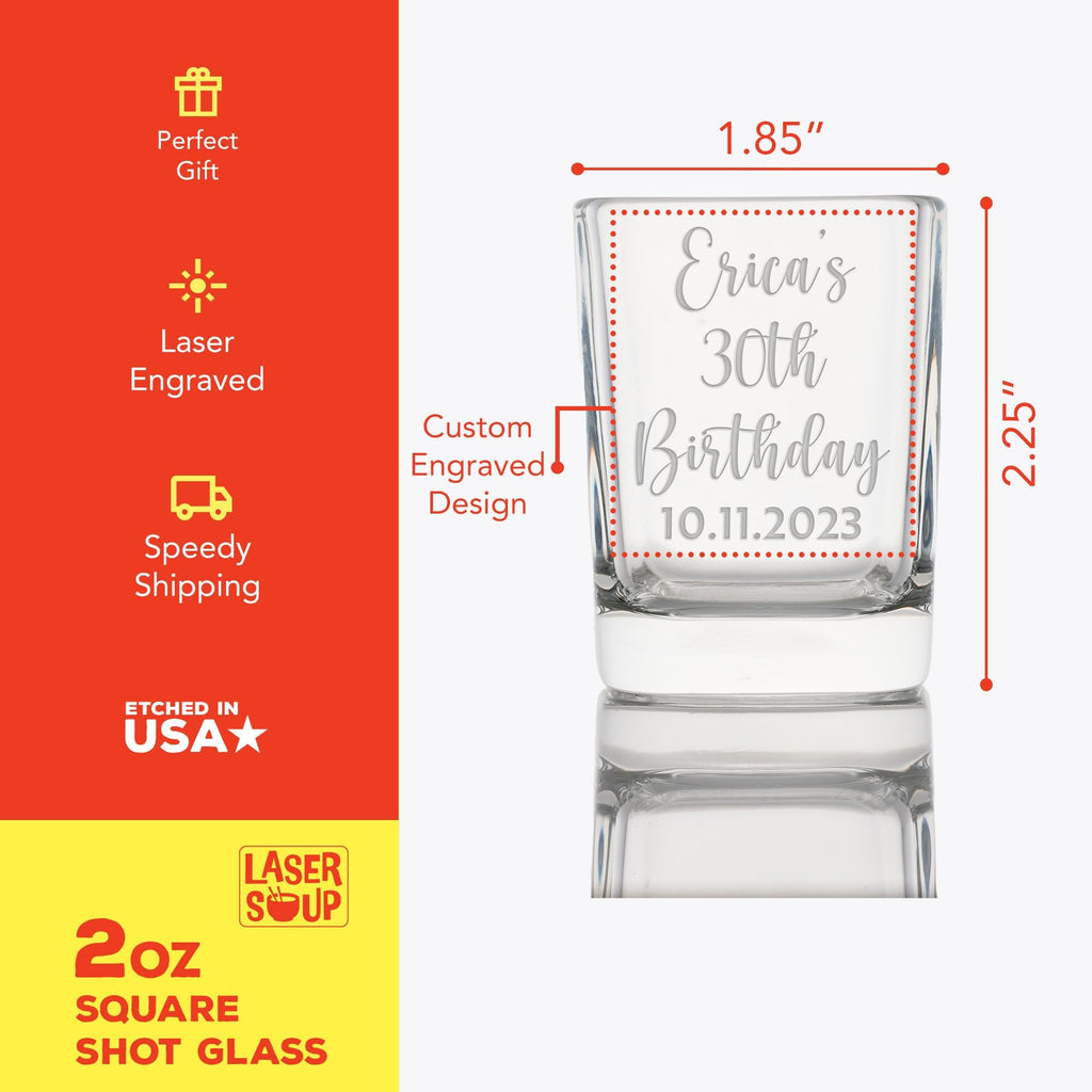 Custom 2 oz Shot Glass - Set of Glasses Personalized with Name and Birthday - Ideal for 21st, 30th, 40th, 50th Birthday Party Favors and Gifts