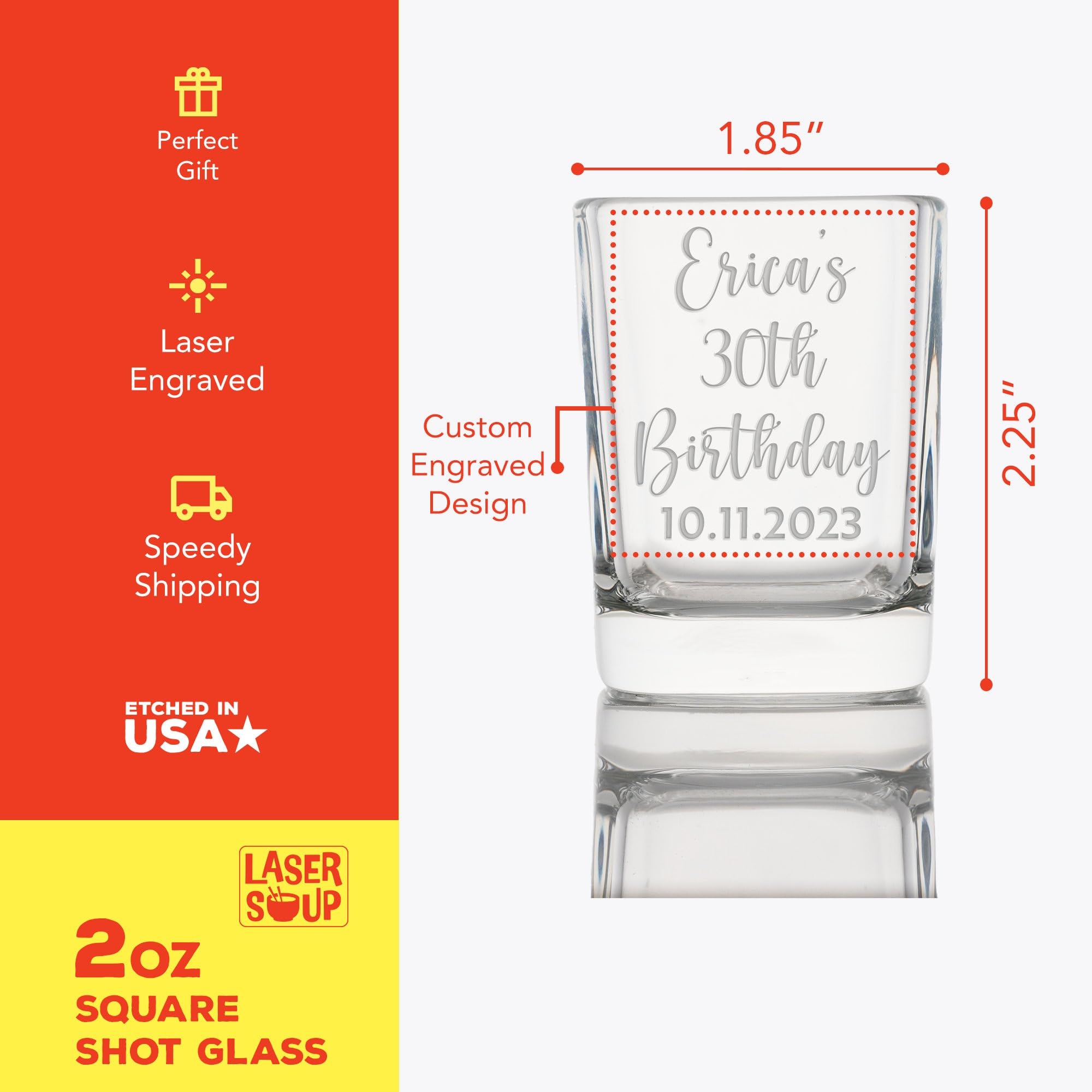 Custom 2 oz Shot Glass - Set of Glasses Personalized with Name and Birthday - Ideal for 21st, 30th, 40th, 50th Birthday Party Favors and Gifts