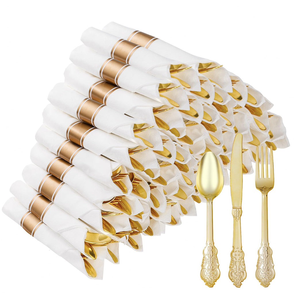 Bestluck Plastic Silverware with Pre Rolled Napkin