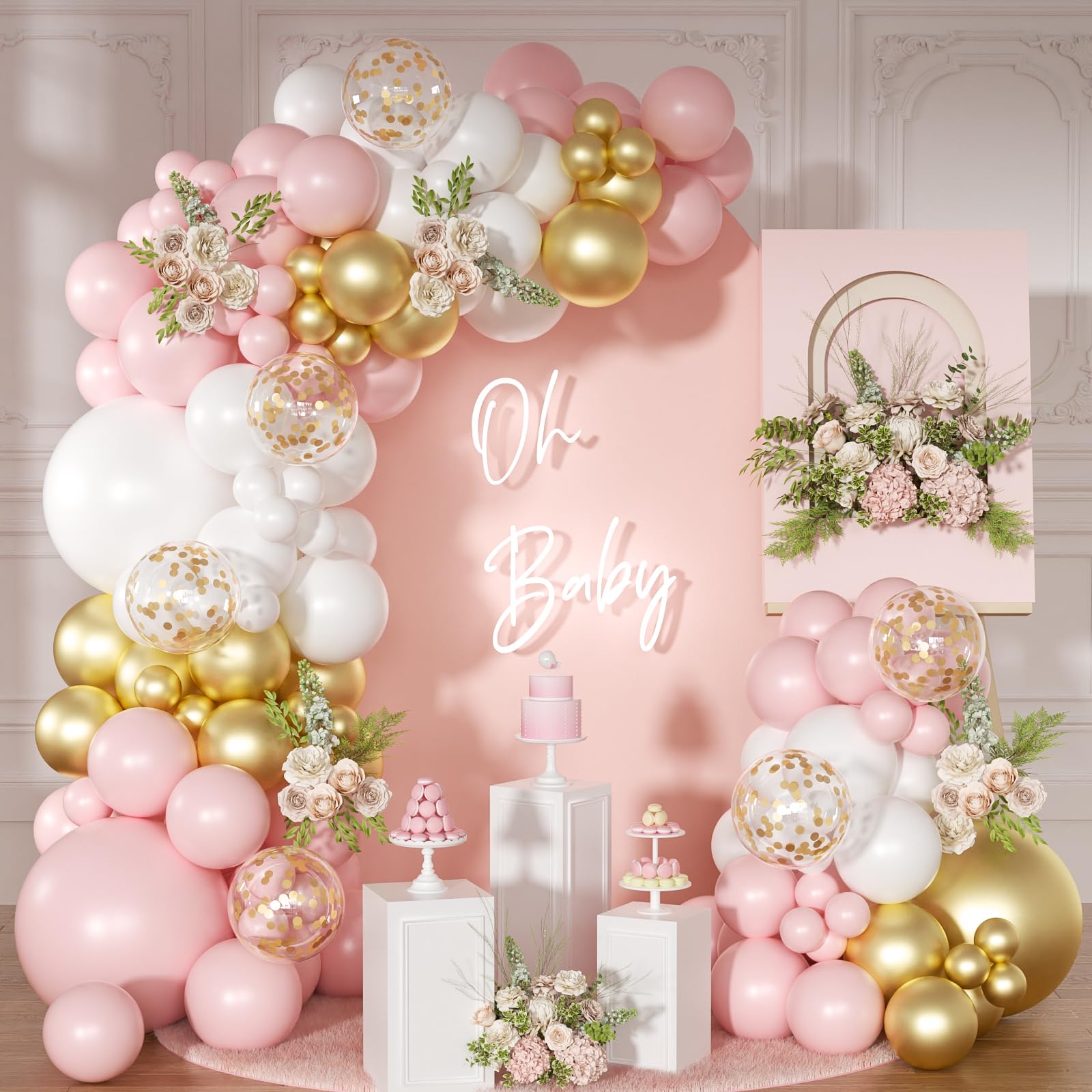 145-Piece Pink & White Balloon Garland Arch Party Kit