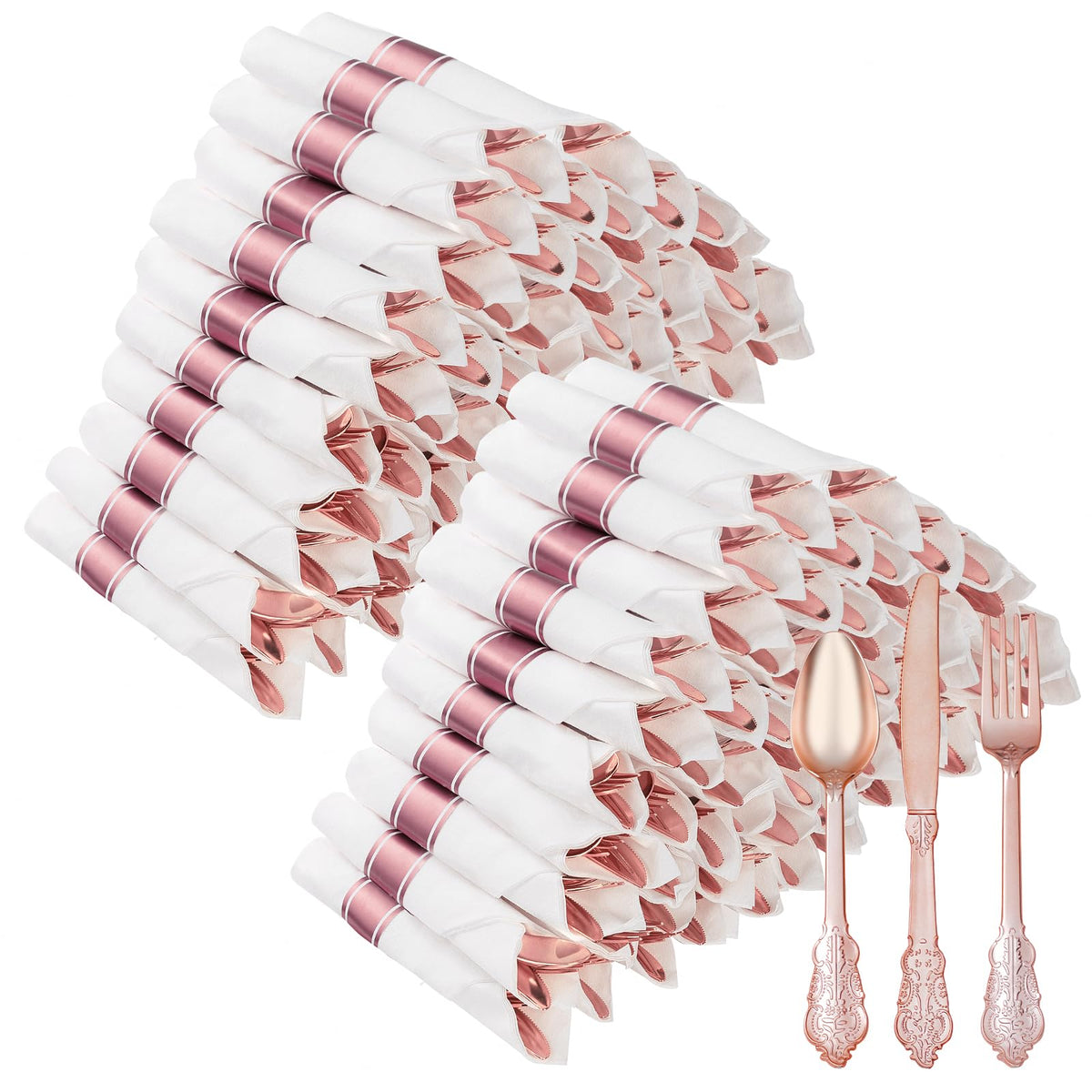 Bestluck Plastic Silverware with Pre Rolled Napkin
