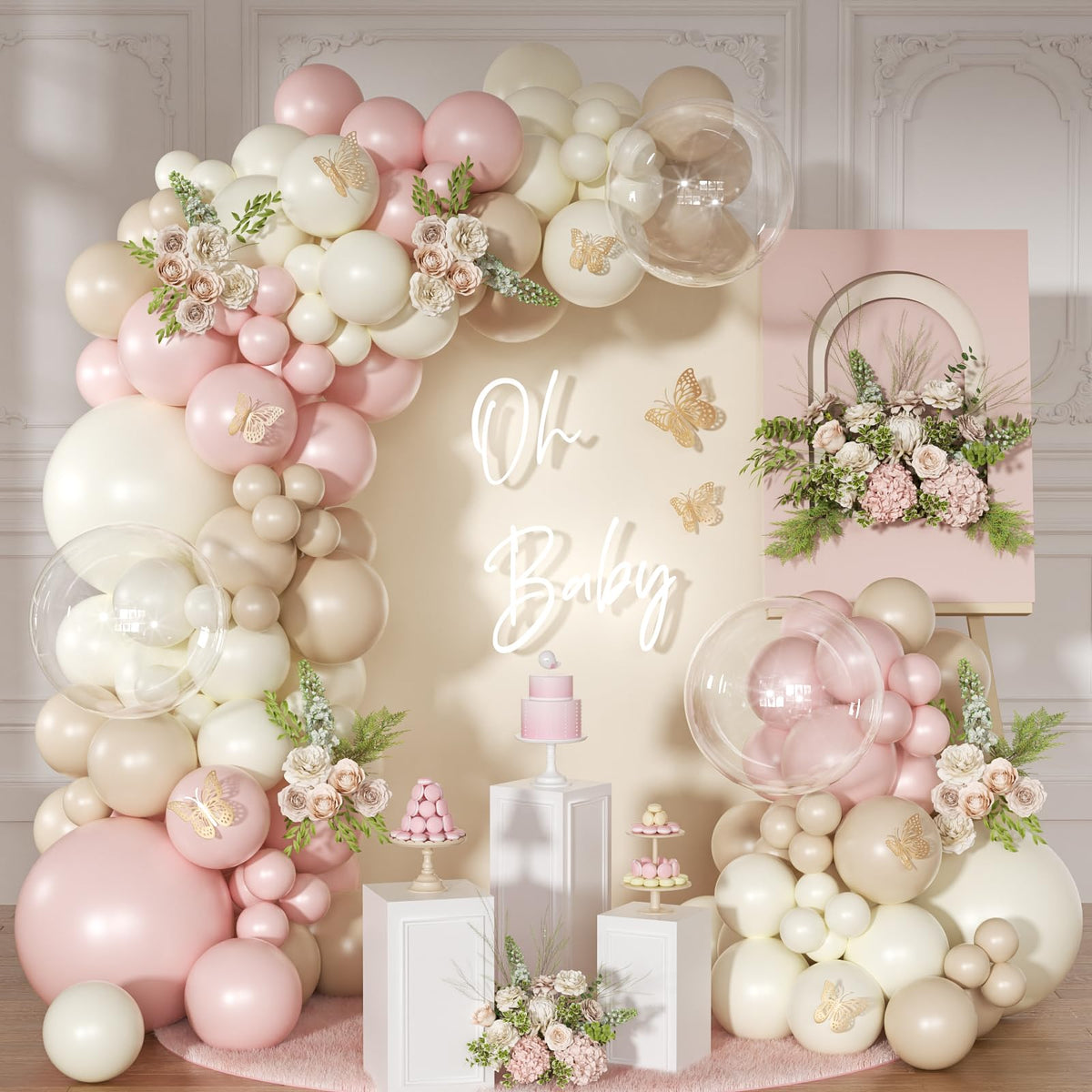 145-Piece Pink & White Balloon Garland Arch Party Kit