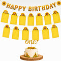 Msvphink Sunflower 1st Birthday Photo Banner Set – 29 pcs, Newborn to 12 Months Milestone Banner, Happy Birthday Banner & Gold "one" Cake Topper, 4x6 5x7 Photos, Baby Boy Girl First Birthday Decorations
