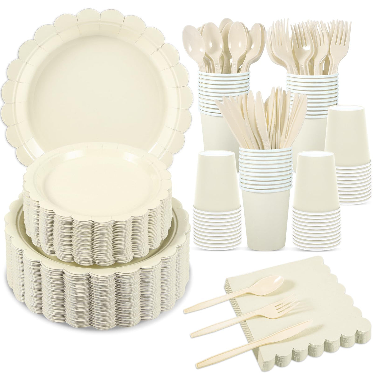 Scalloped Disposable Party Tableware Set for 25–50 Guests
