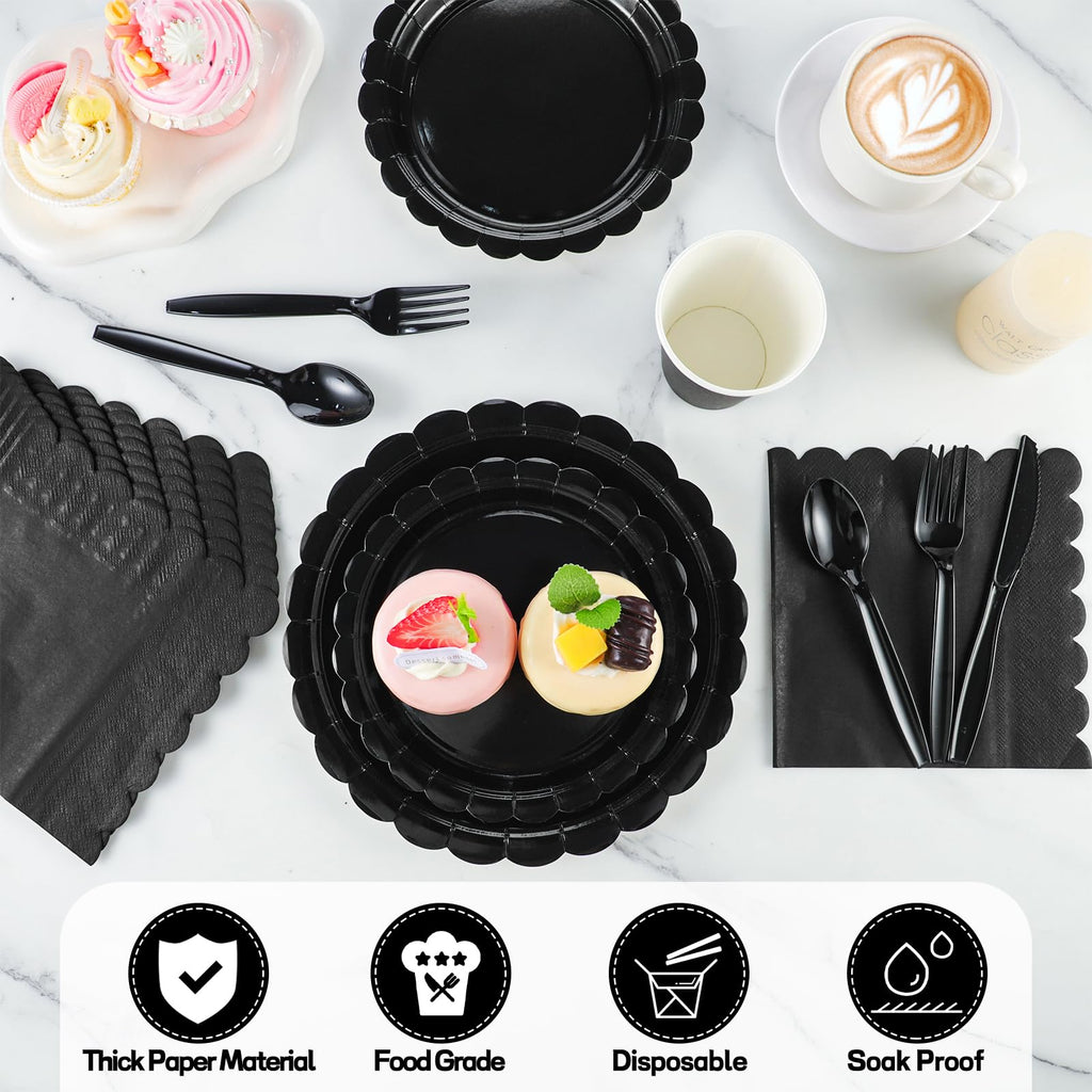 Xiangqu Paper Plates and Napkins,25/50 Guest Party Supplies Include Scalloped Plates Paper Napkins Cups Plastic Spoons Forks Knives for Baby Shower, Wedding, Birthday