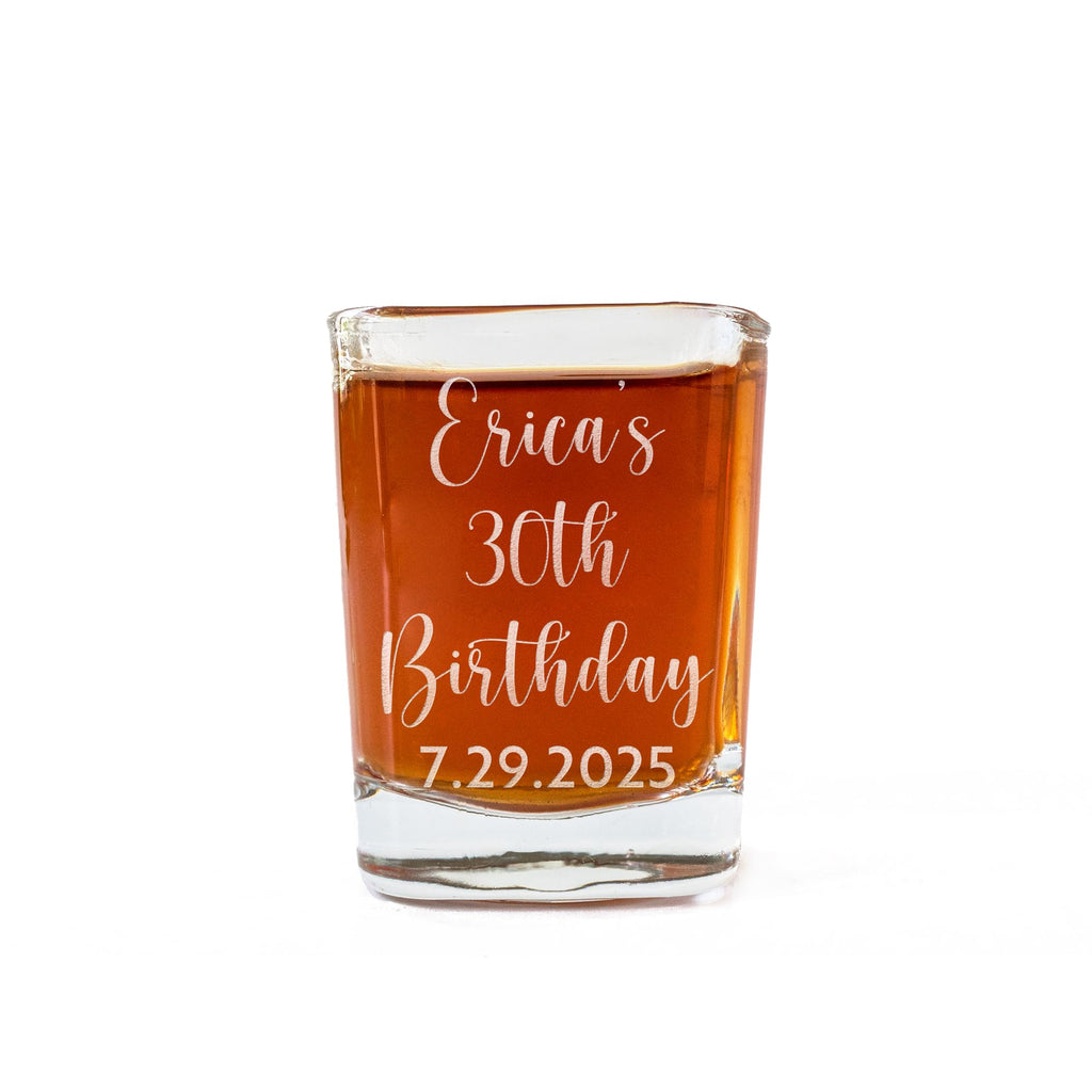 Custom 2 oz Shot Glass - Set of Glasses Personalized with Name and Birthday - Ideal for 21st, 30th, 40th, 50th Birthday Party Favors and Gifts