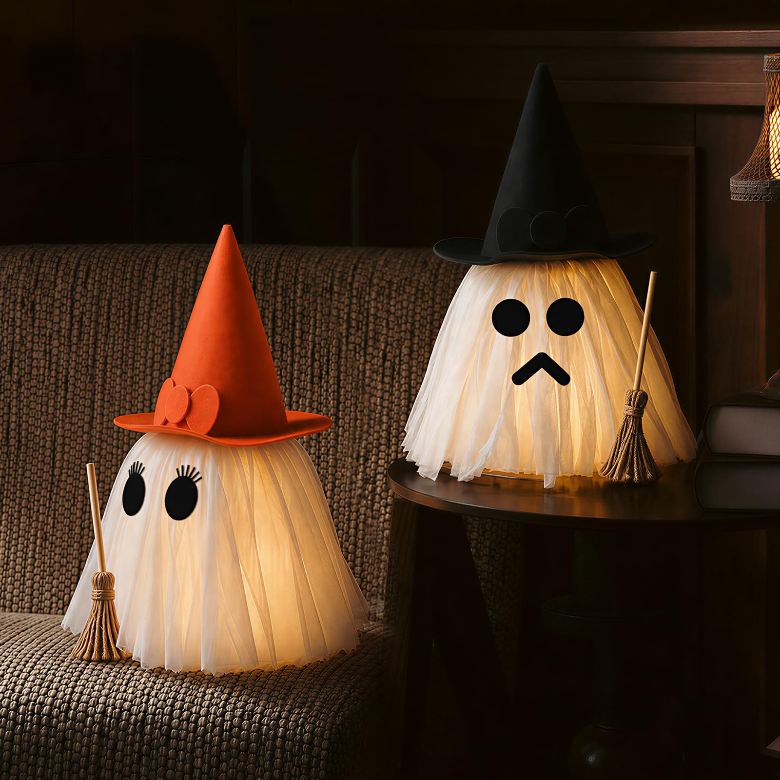 2-Piece Light-Up Halloween Ghosts with Witch Hats