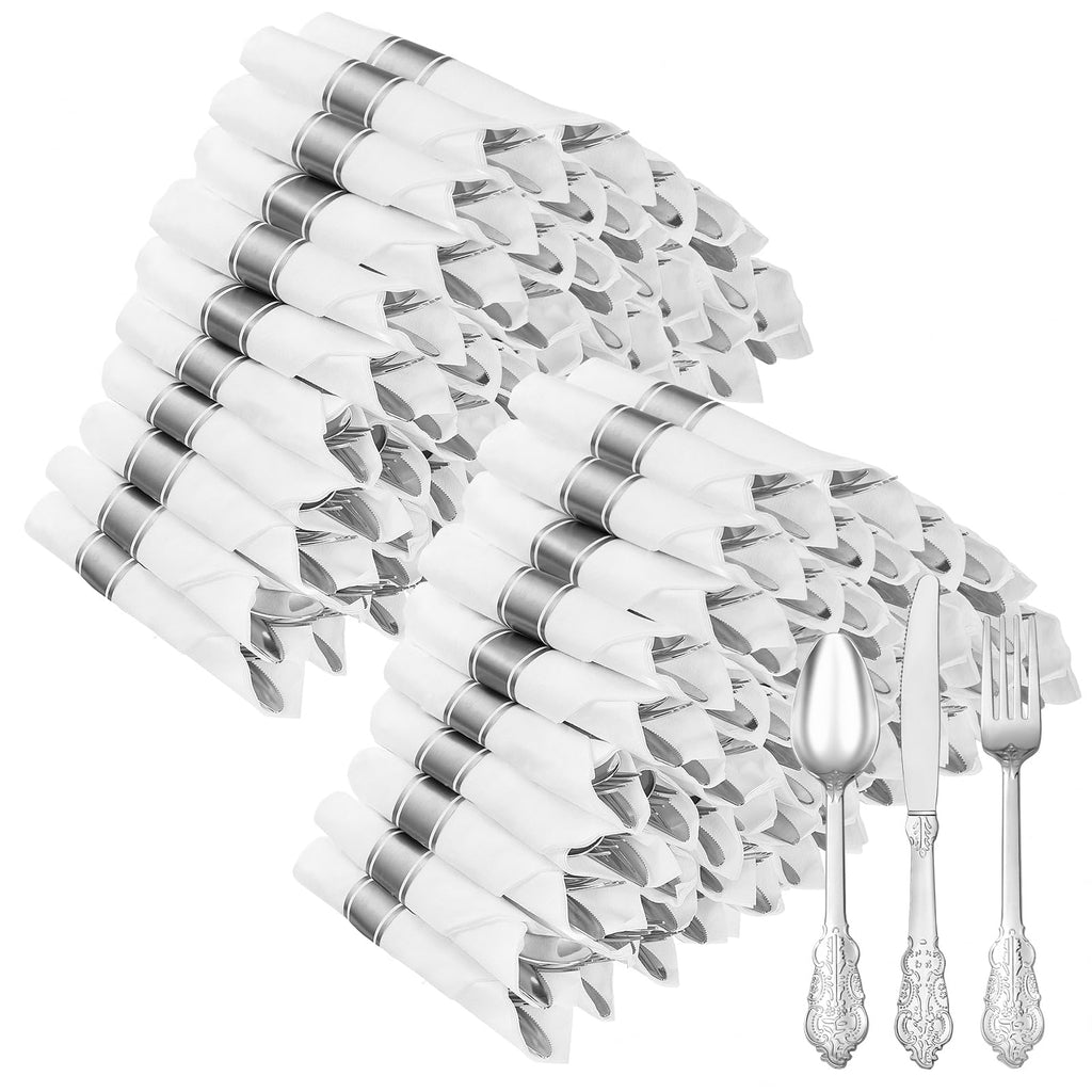 Bestluck Plastic Silverware with Pre Rolled Napkin