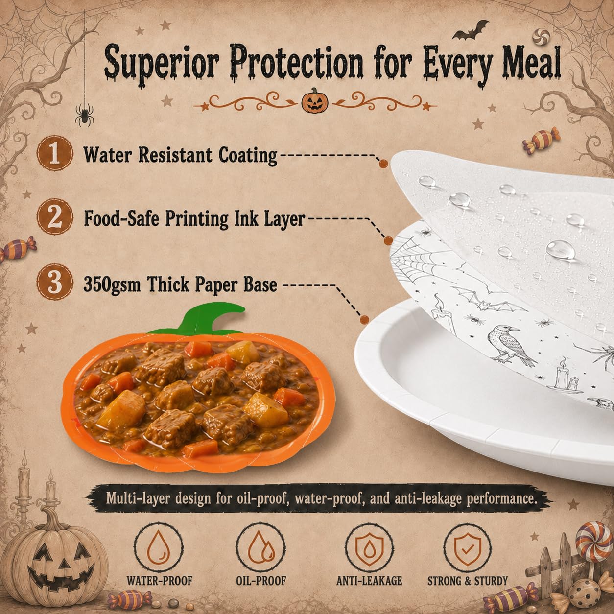 Halloween Pumpkin-Shaped Disposable Party Plates Set