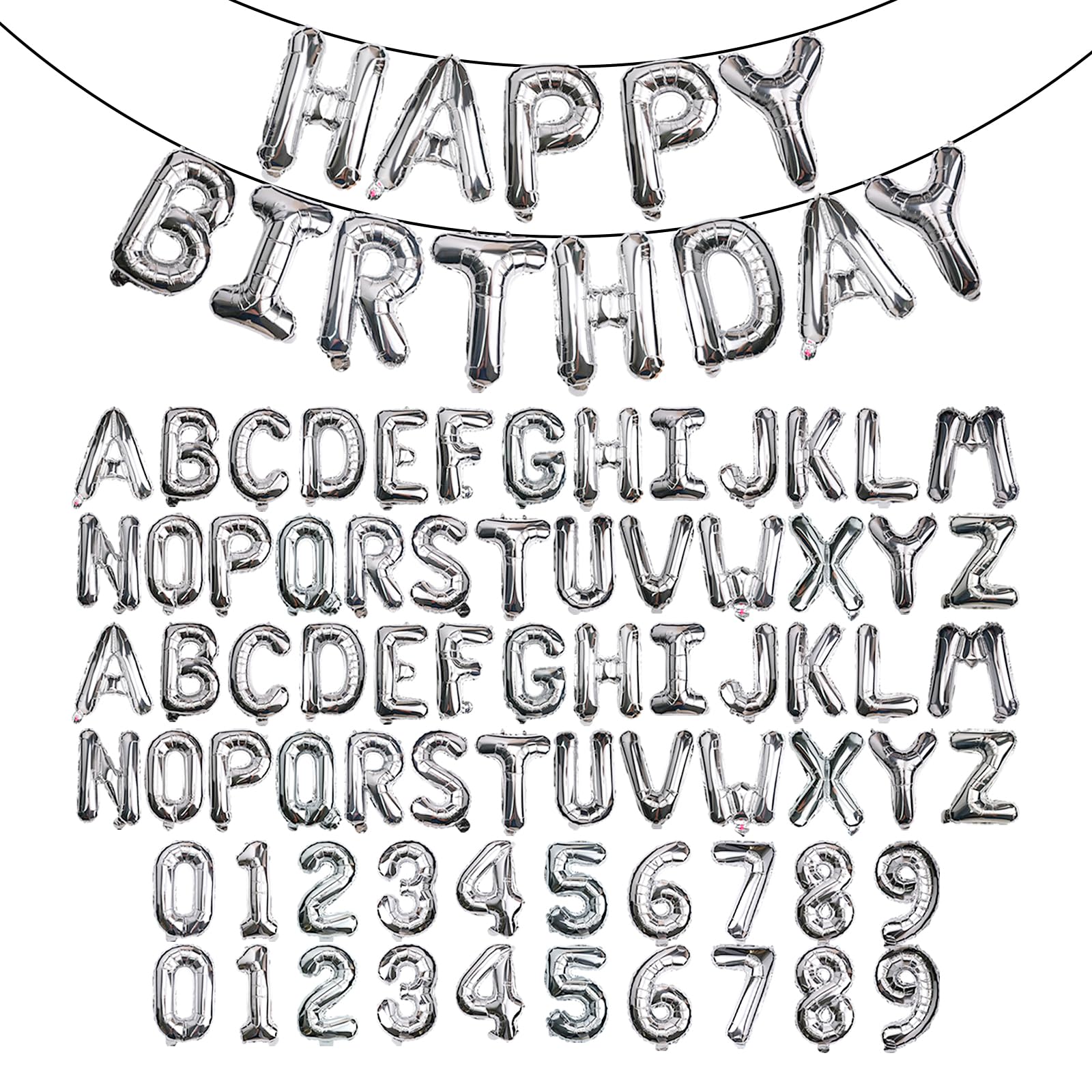 85 PCS 16" Letter Number Balloons, Happy Birthday & 2 Sets of A-Z 0-9, Foil Mylar Aluminum Hanging Alphabet for Graduation New Year eve Birthday Party Decorations