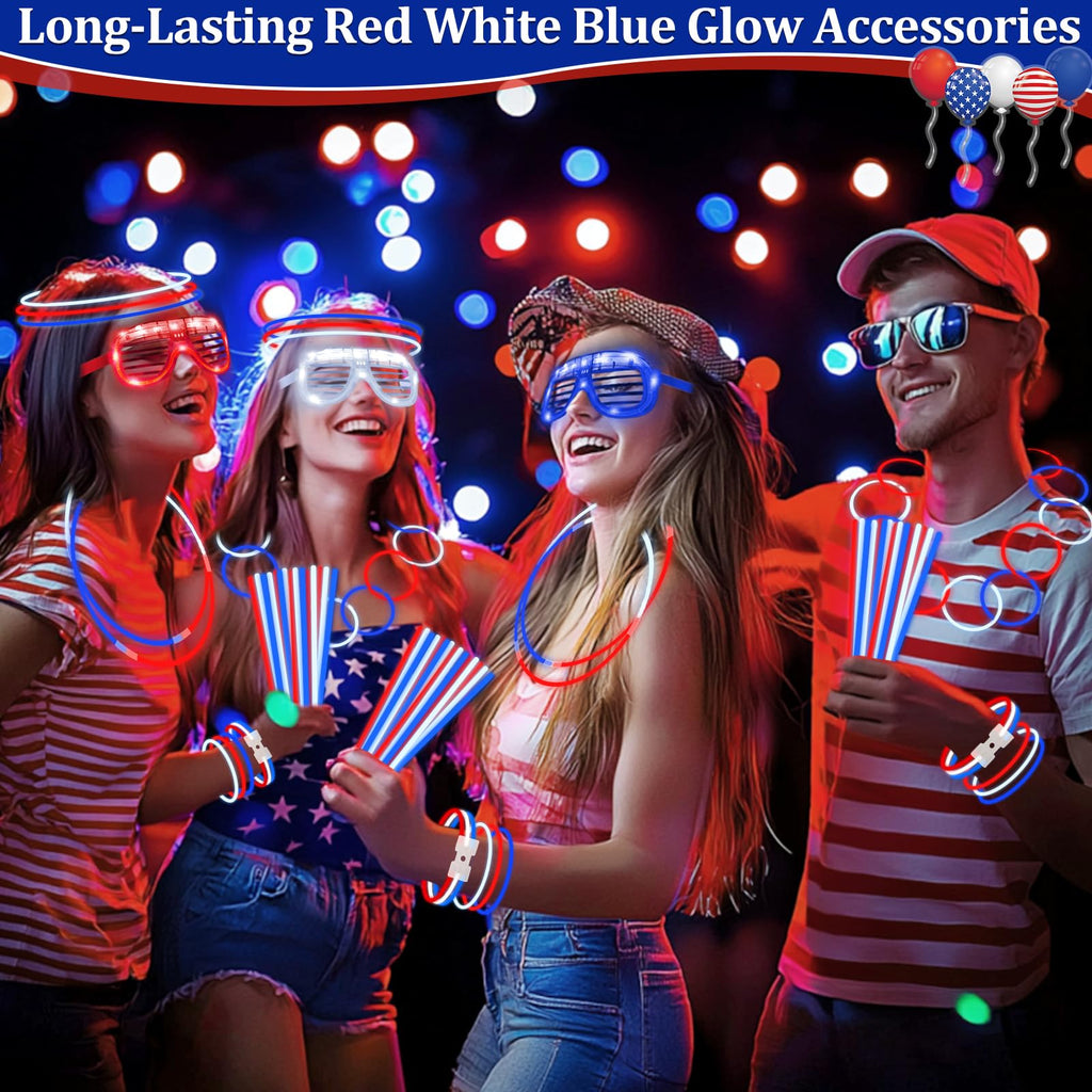 248-Piece 4th of July Glow Party Favors & Patriotic Glasses
