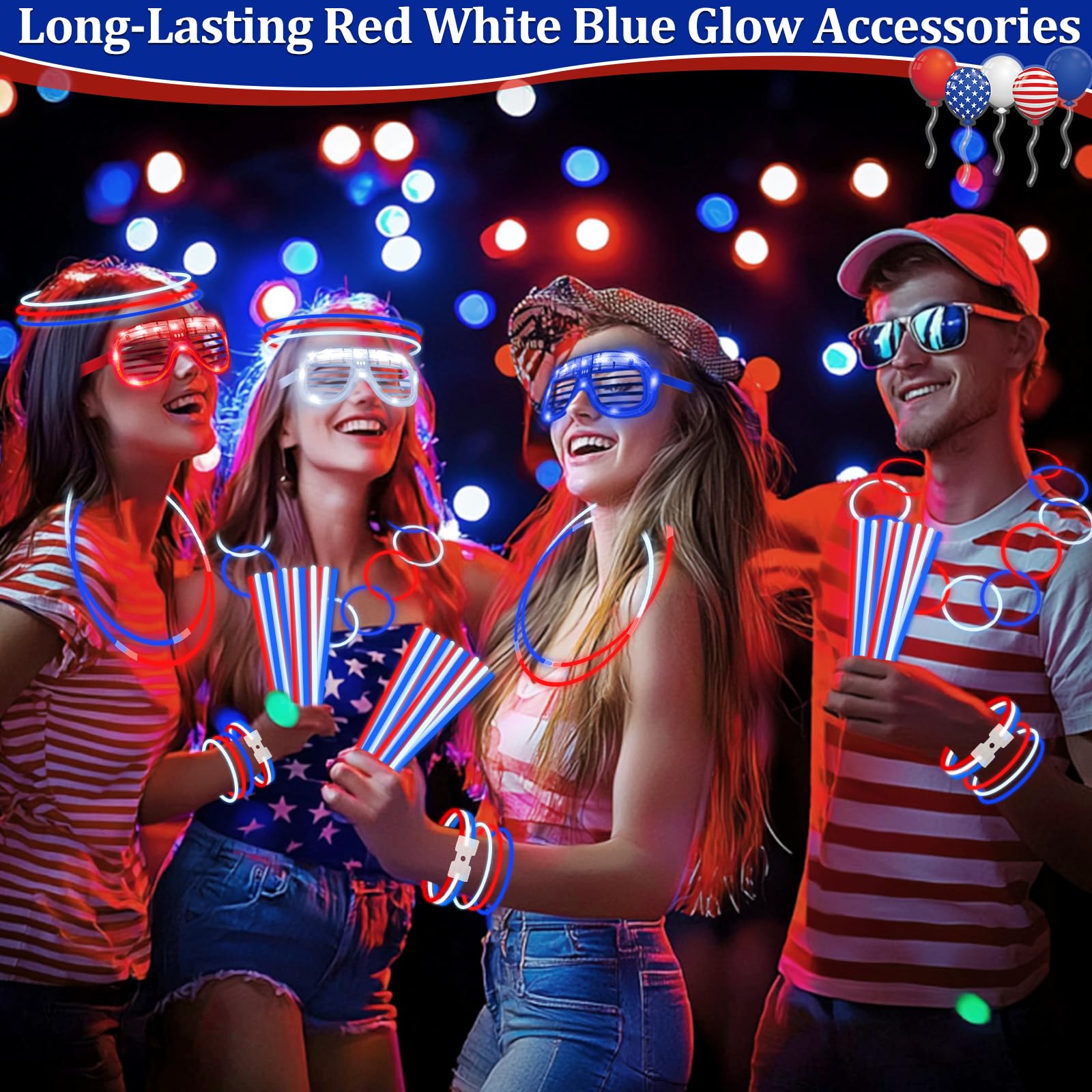 248-Piece 4th of July Glow Party Favors & Patriotic Glasses