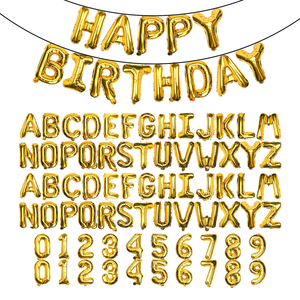 85 PCS 16" Letter Number Balloons, Happy Birthday & 2 Sets of A-Z 0-9, Foil Mylar Aluminum Hanging Alphabet for Graduation New Year eve Birthday Party Decorations