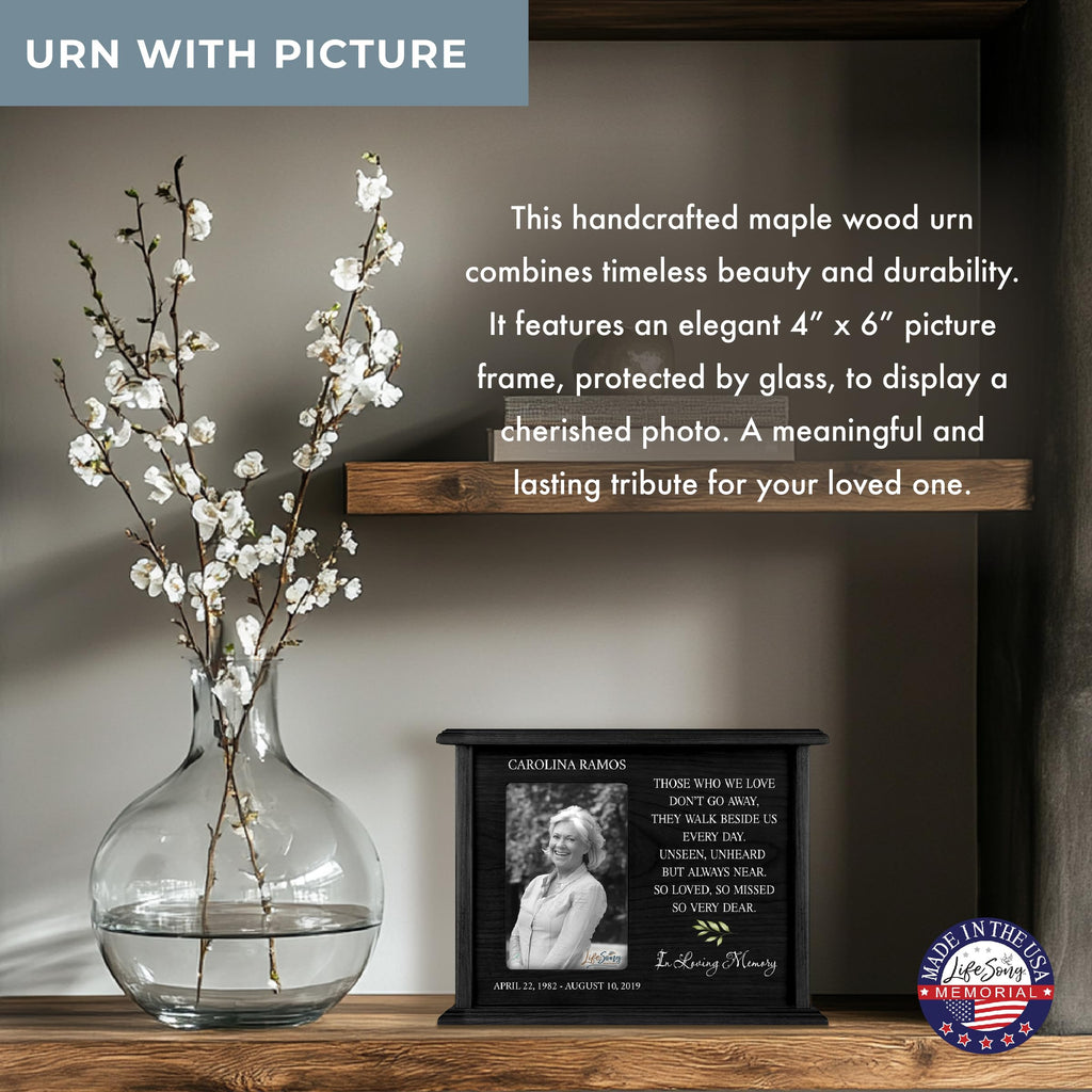LifeSong Milestones Personalized Engraved Wooden Cremation Urn Box for Adult Human Ashes 4.5x9in Holds 4x6 Photo Picture Frame for Loss of Loved One Those who we love Holds 175cu.in Human Ashes