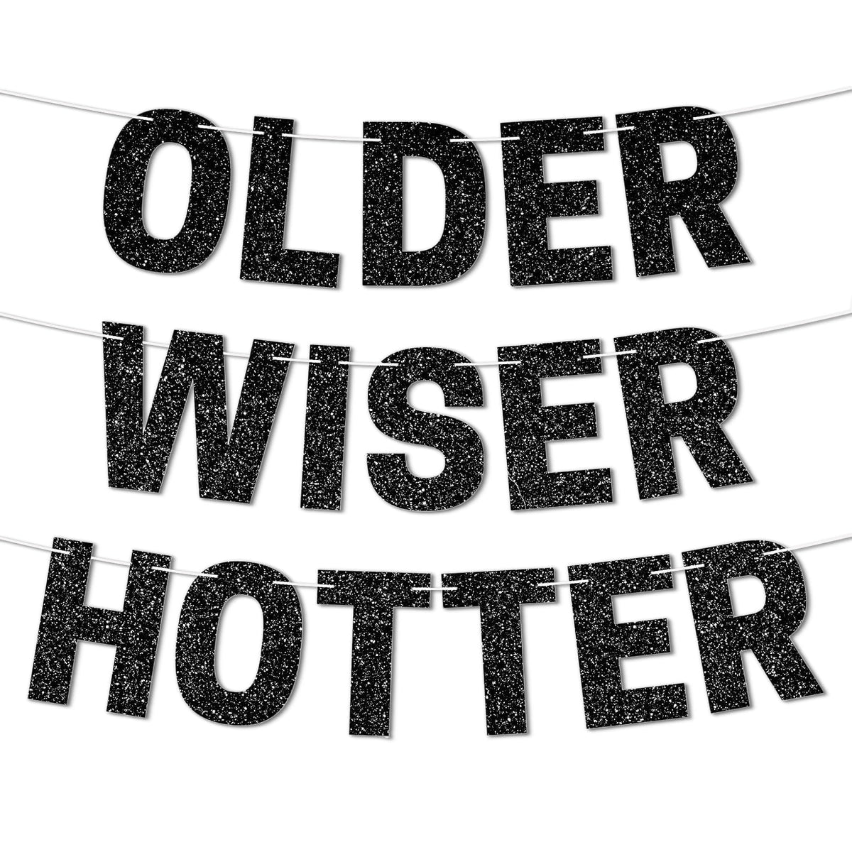 Older Wiser Hotter Red Glitter Milestone Birthday Banner