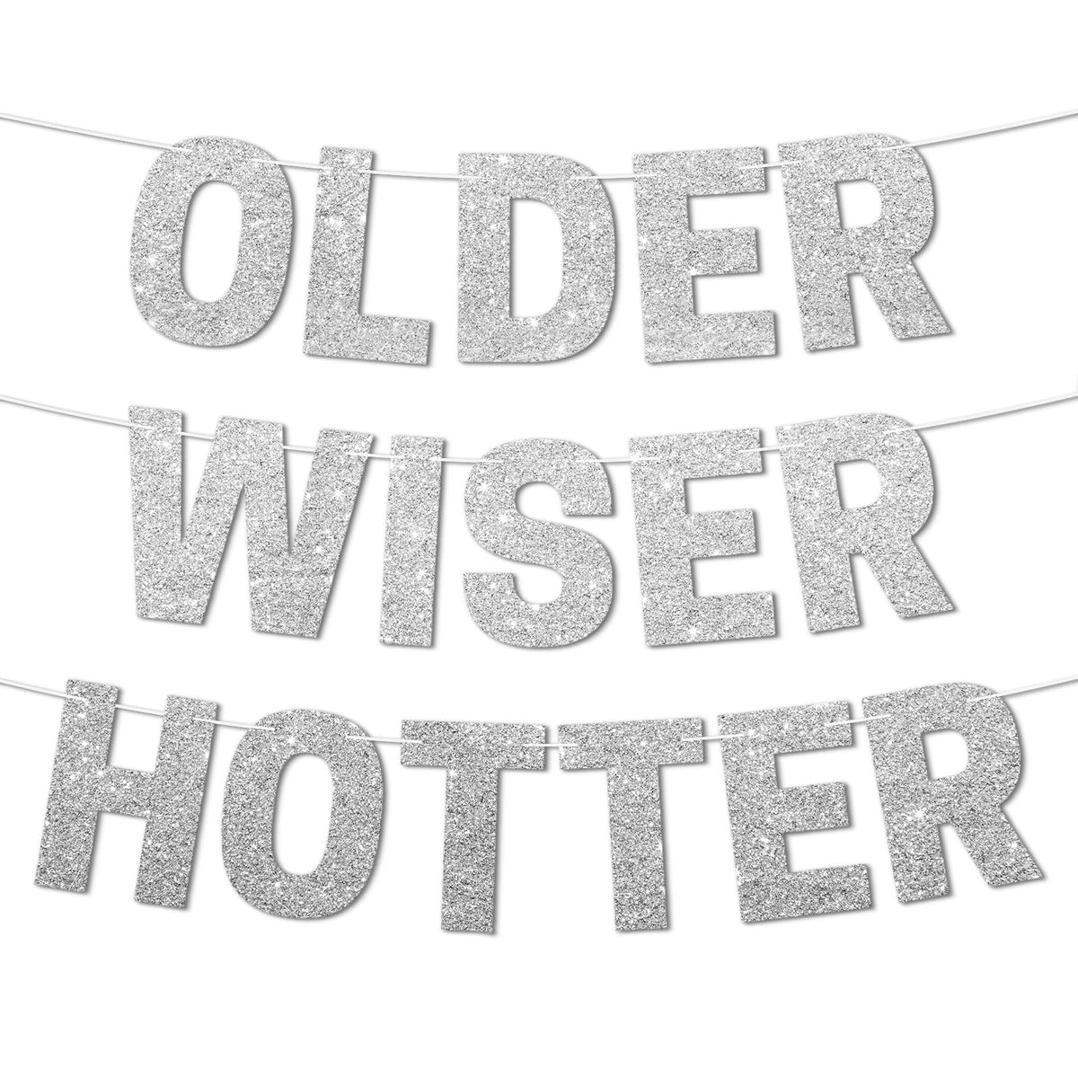 Older Wiser Hotter Red Glitter Milestone Birthday Banner