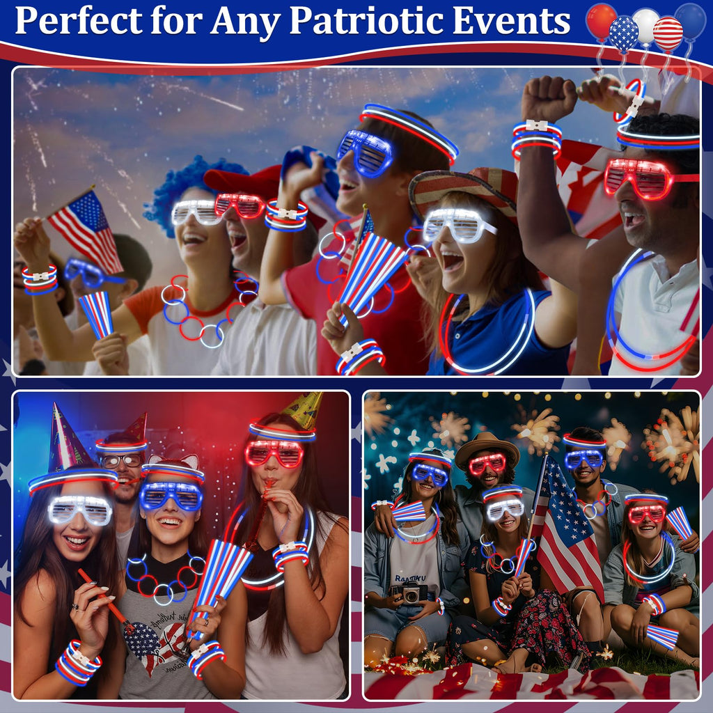 248-Piece 4th of July Glow Party Favors & Patriotic Glasses
