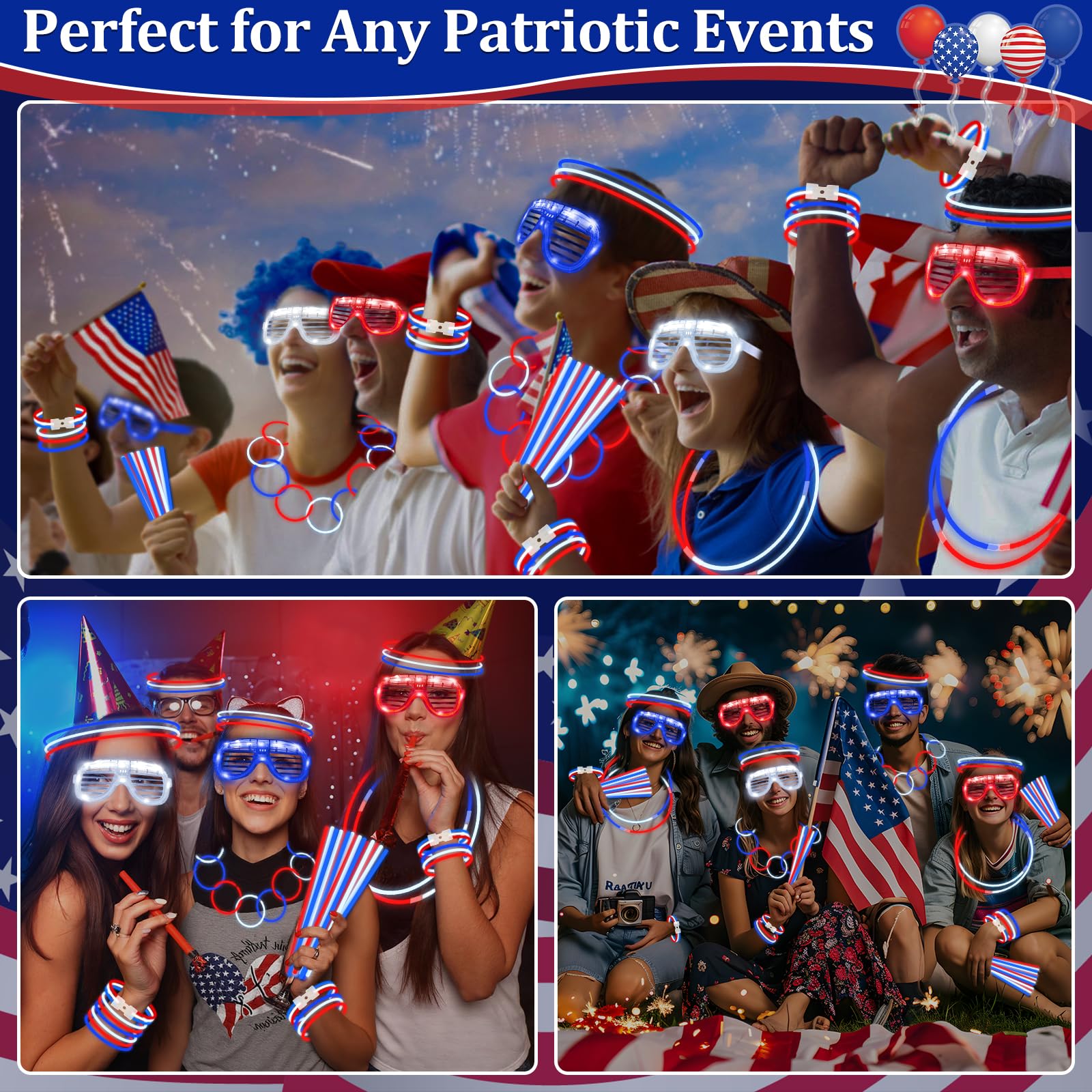 248-Piece 4th of July Glow Party Favors & Patriotic Glasses