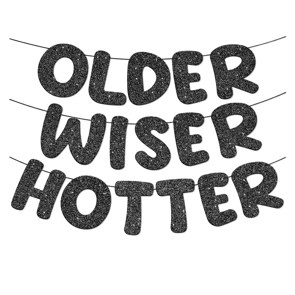 Older Wiser Hotter Red Glitter Milestone Birthday Banner