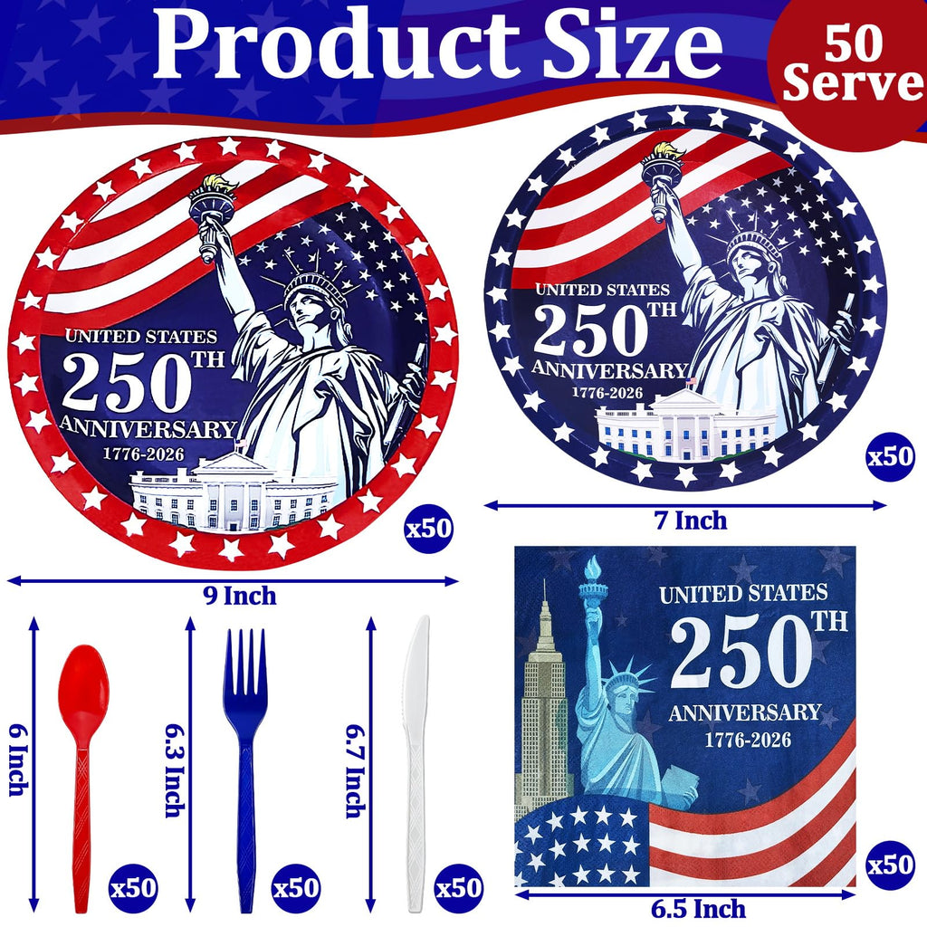 300-Piece 4th of July Patriotic Party Tableware Set