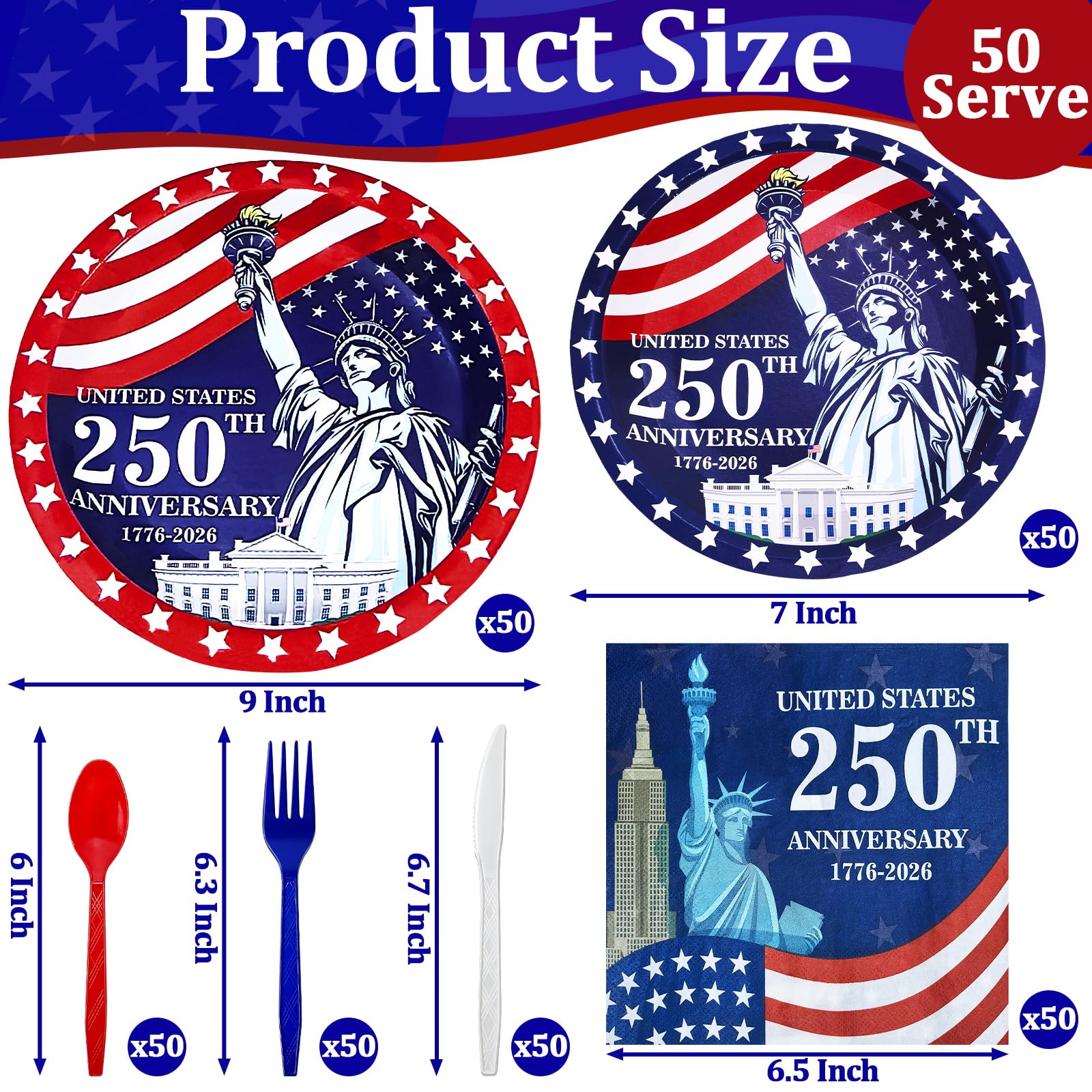 300-Piece 4th of July Patriotic Party Tableware Set
