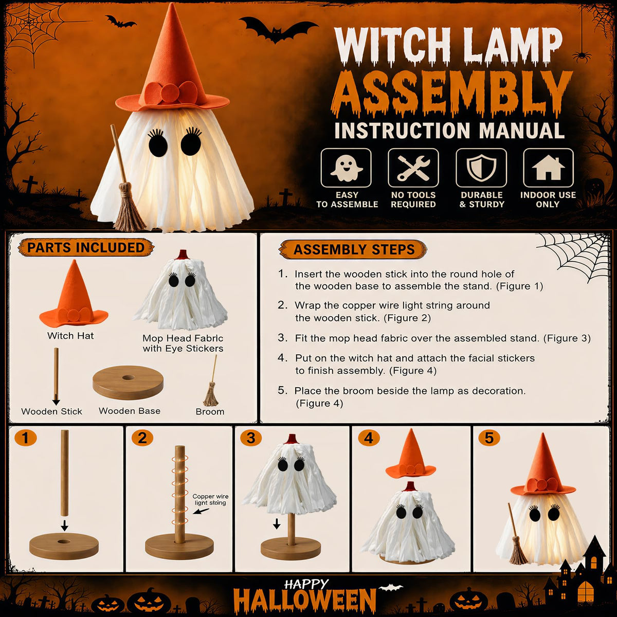 2-Piece Light-Up Halloween Ghosts with Witch Hats