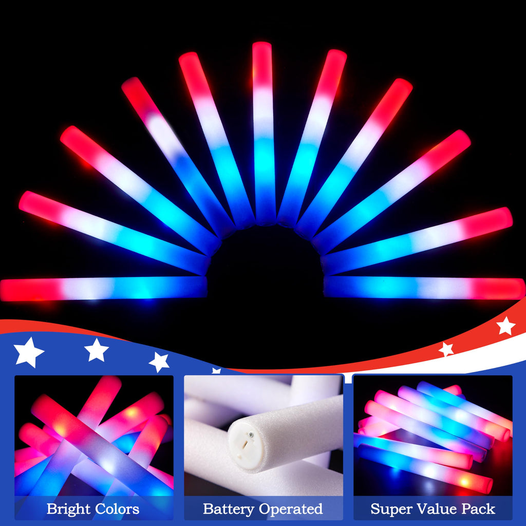 24-Piece 4th of July LED Foam Glow Sticks Party Favors