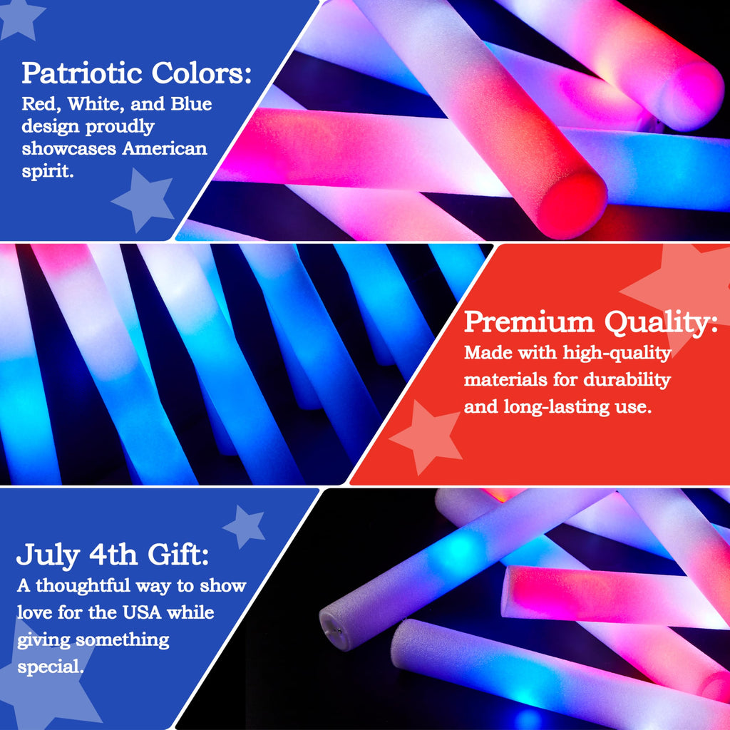 24-Piece 4th of July LED Foam Glow Sticks Party Favors