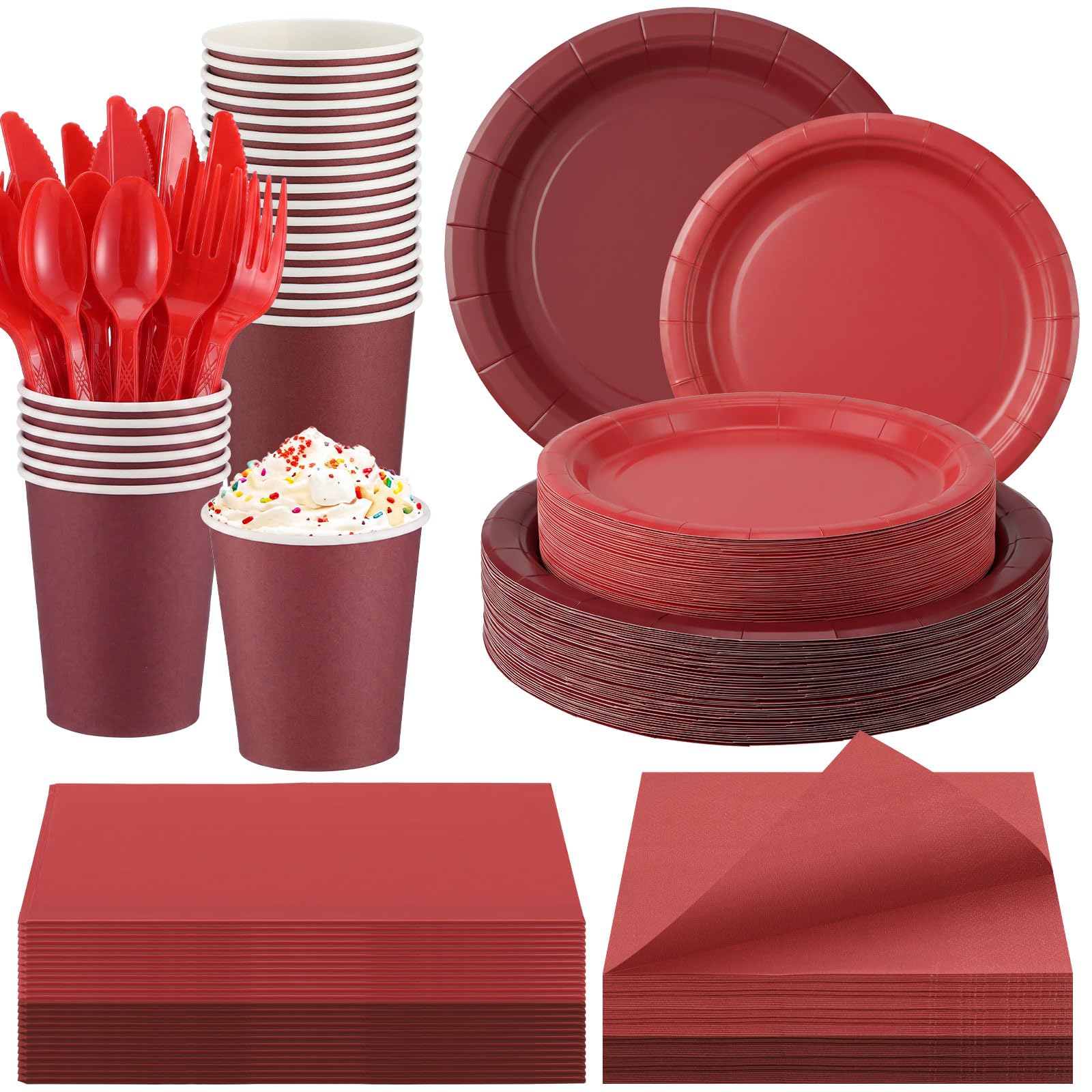 Havawish Burgundy Red Party Tableware Set for Serves Guests