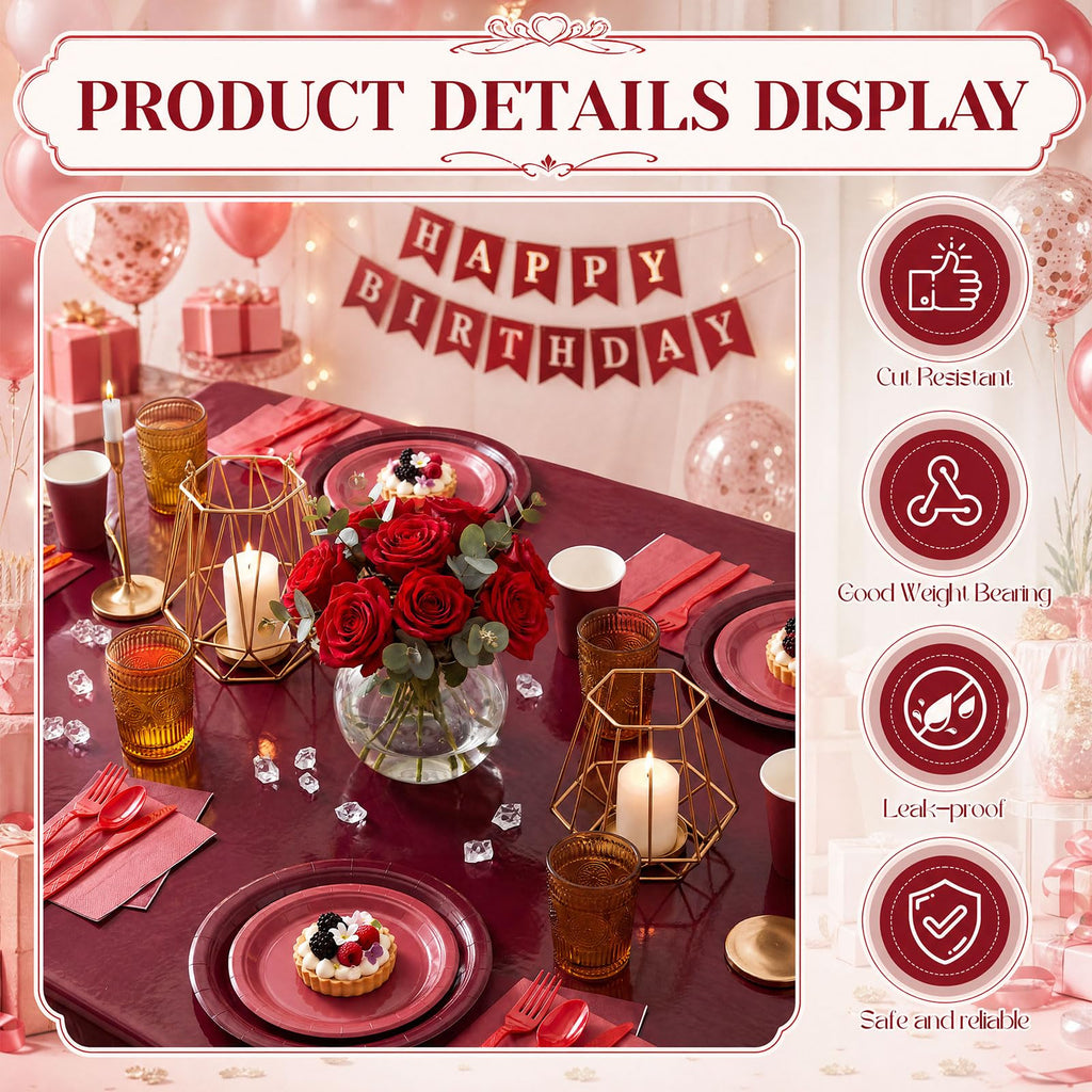 Havawish Burgundy Red Party Tableware Set for Serves Guests