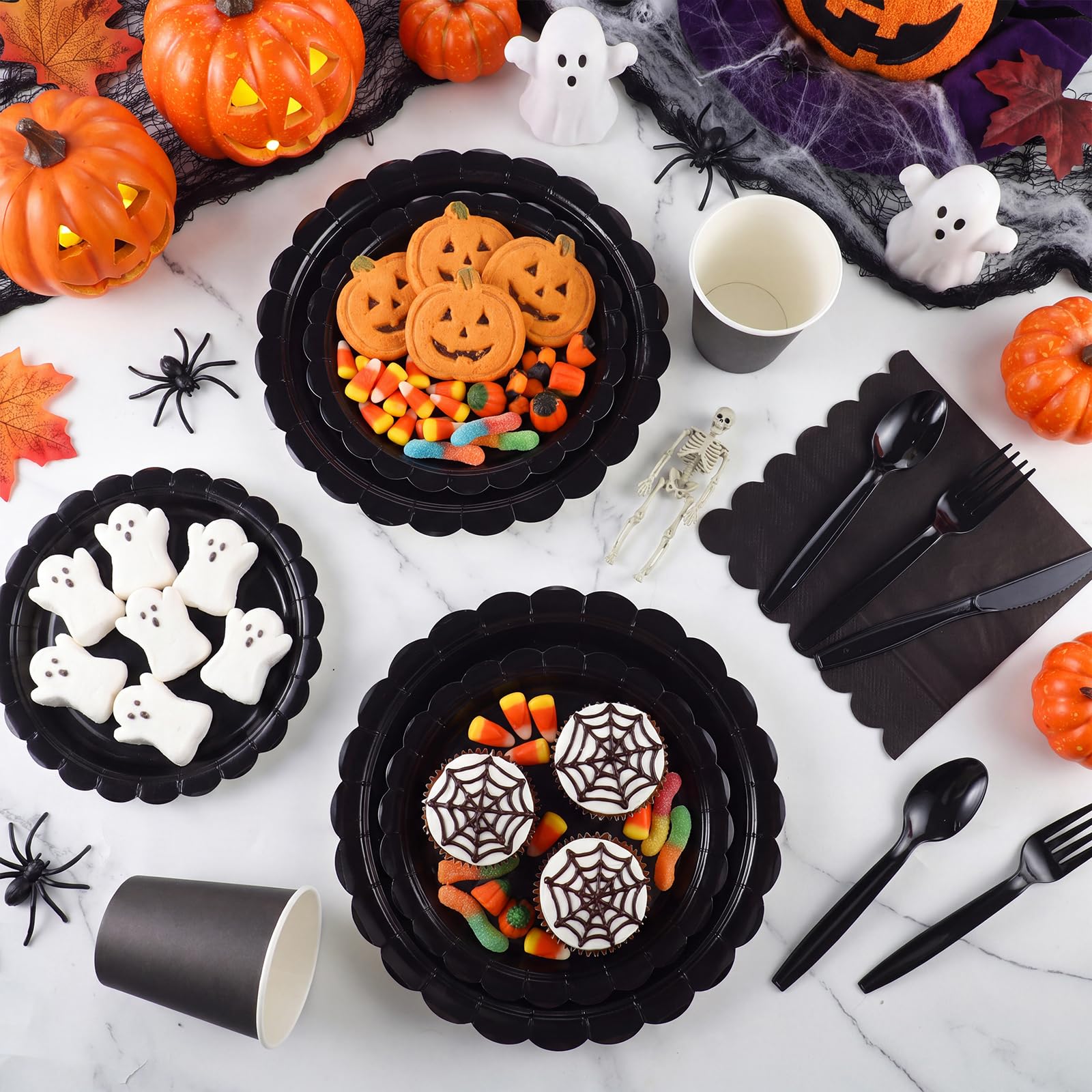 Xiangqu Paper Plates and Napkins,25/50 Guest Party Supplies Include Scalloped Plates Paper Napkins Cups Plastic Spoons Forks Knives for Baby Shower, Wedding, Birthday