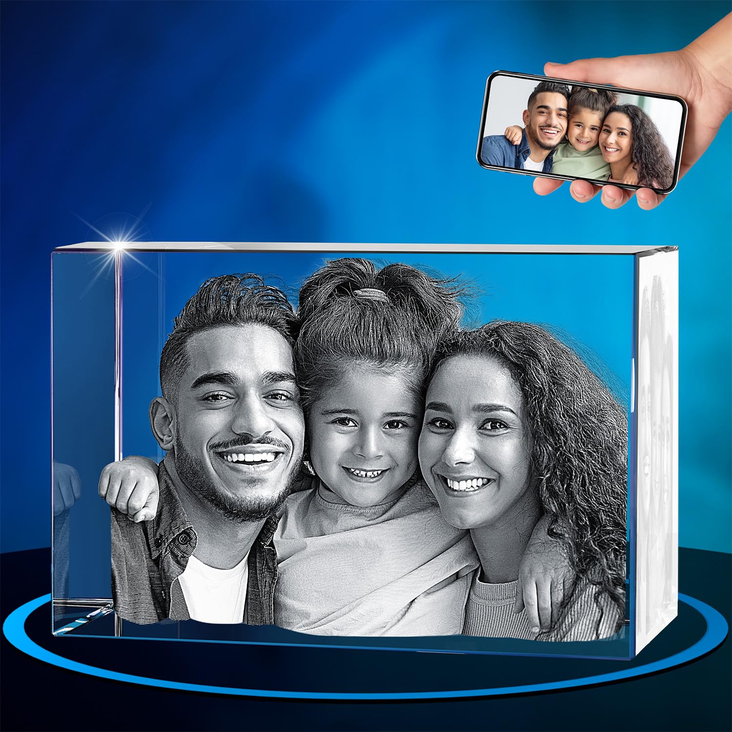ArtPix 3D Crystal Photo, Personalized Gifts for Women, Wife, Mom, Her, Him, Men, Great Customized Gift With Your Own Photo - Anniversary, Wedding, Birthday - Custom Glass 3D Laser Etched Picture Frame