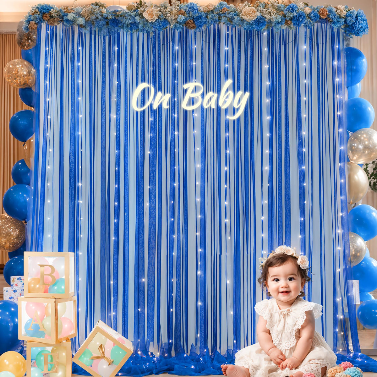 Sheer Tulle Backdrop Curtains with String Lights for Events