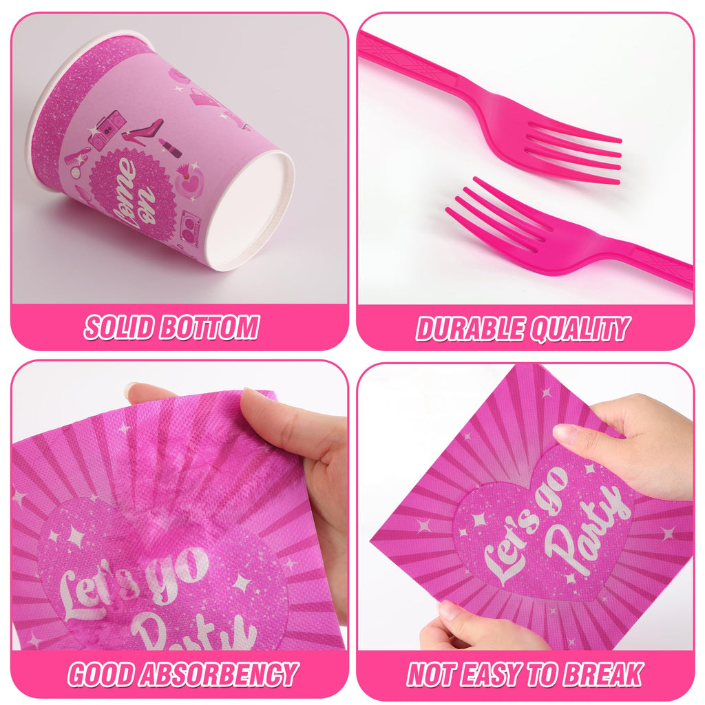 COSINIA 400 Pcs Party Plates Napkins Cups Forks Knives Spoons Set Disposable Tableware