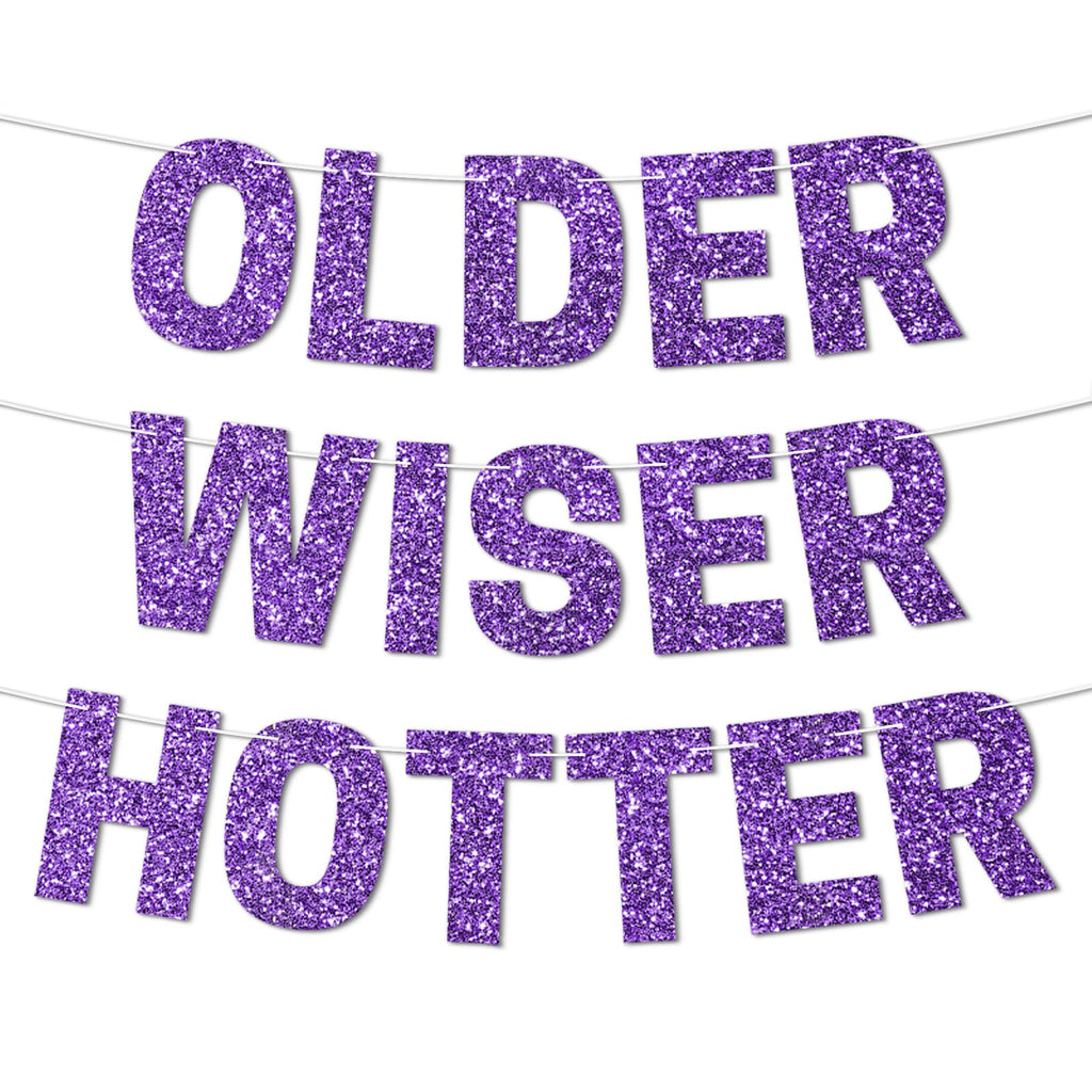 Older Wiser Hotter Banner, Red Glitter Birthday Celebration Decorations, DIY Birthday Banner Backdrop Wall Decor Party Supplies for 30th - 80th