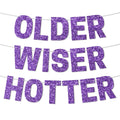 Older Wiser Hotter Banner, Red Glitter Birthday Celebration Decorations, DIY Birthday Banner Backdrop Wall Decor Party Supplies for 30th - 80th