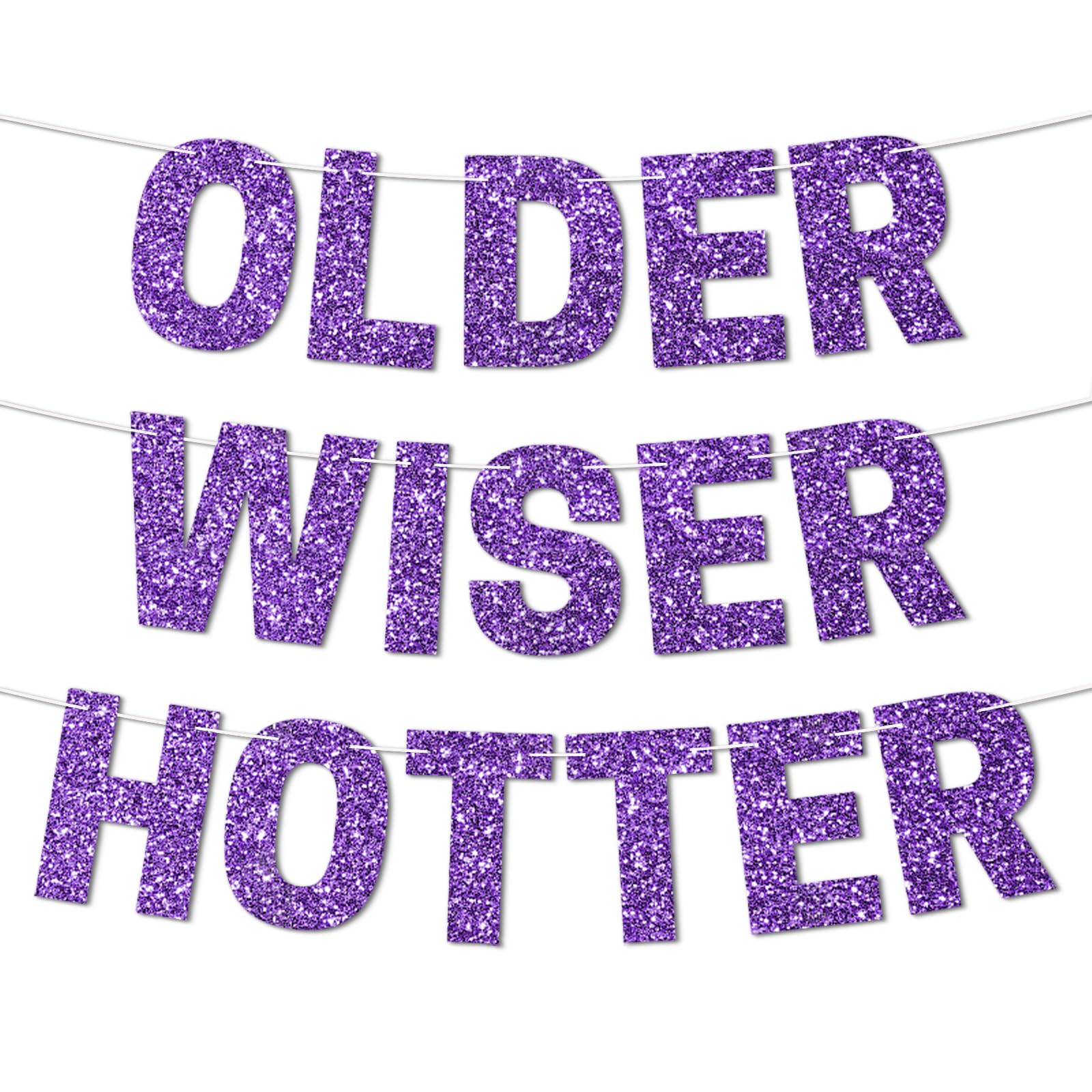 Older Wiser Hotter Banner, Red Glitter Birthday Celebration Decorations, DIY Birthday Banner Backdrop Wall Decor Party Supplies for 30th - 80th
