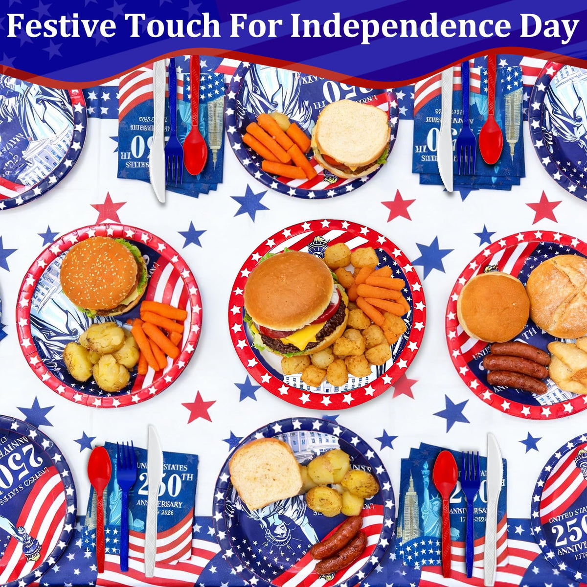 300-Piece 4th of July Patriotic Party Tableware Set