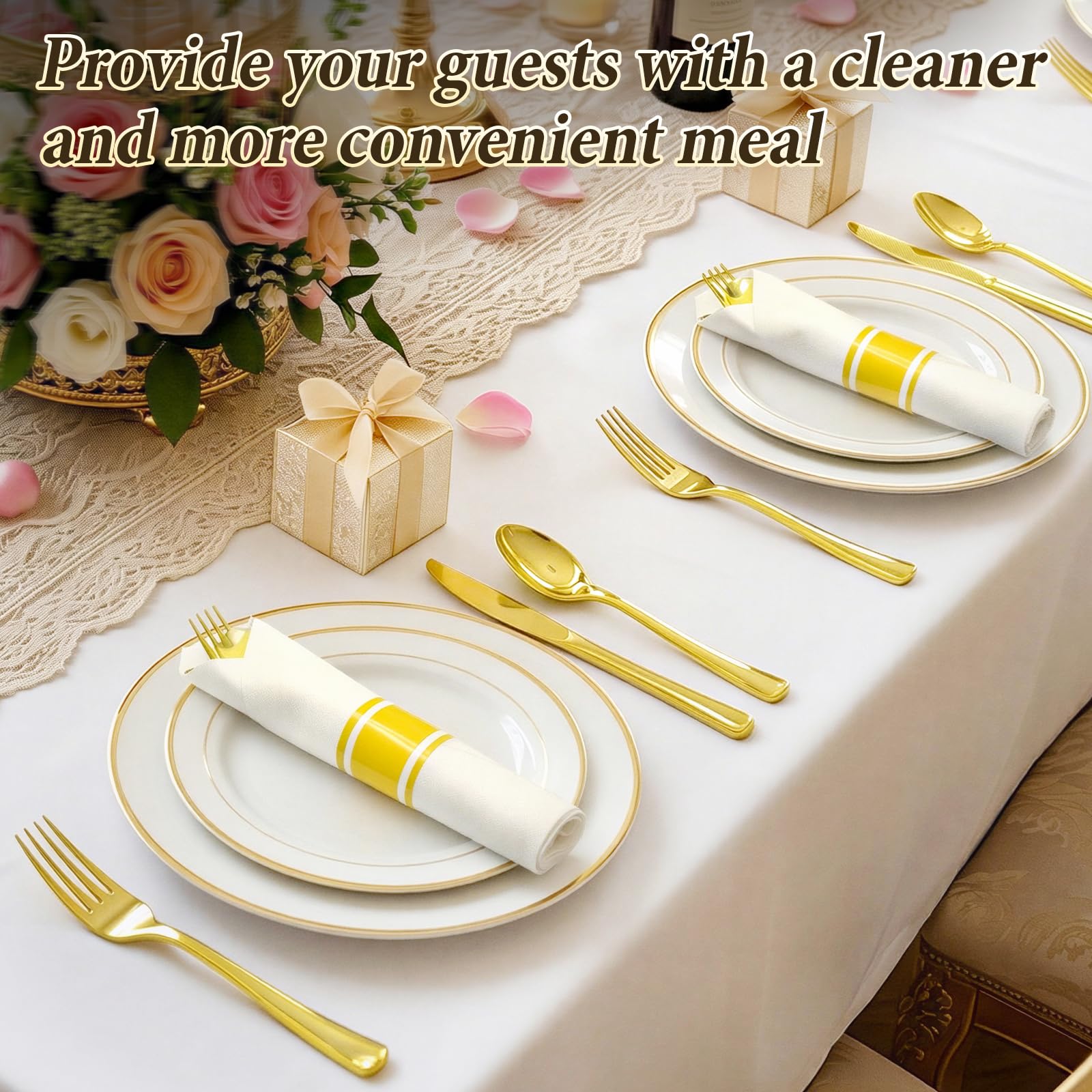 cheerserve Plastic Silverware Set Include Forks,Knives,Spoons and Napkins Heavy Duty Plastic Utensils for Party,Wedding