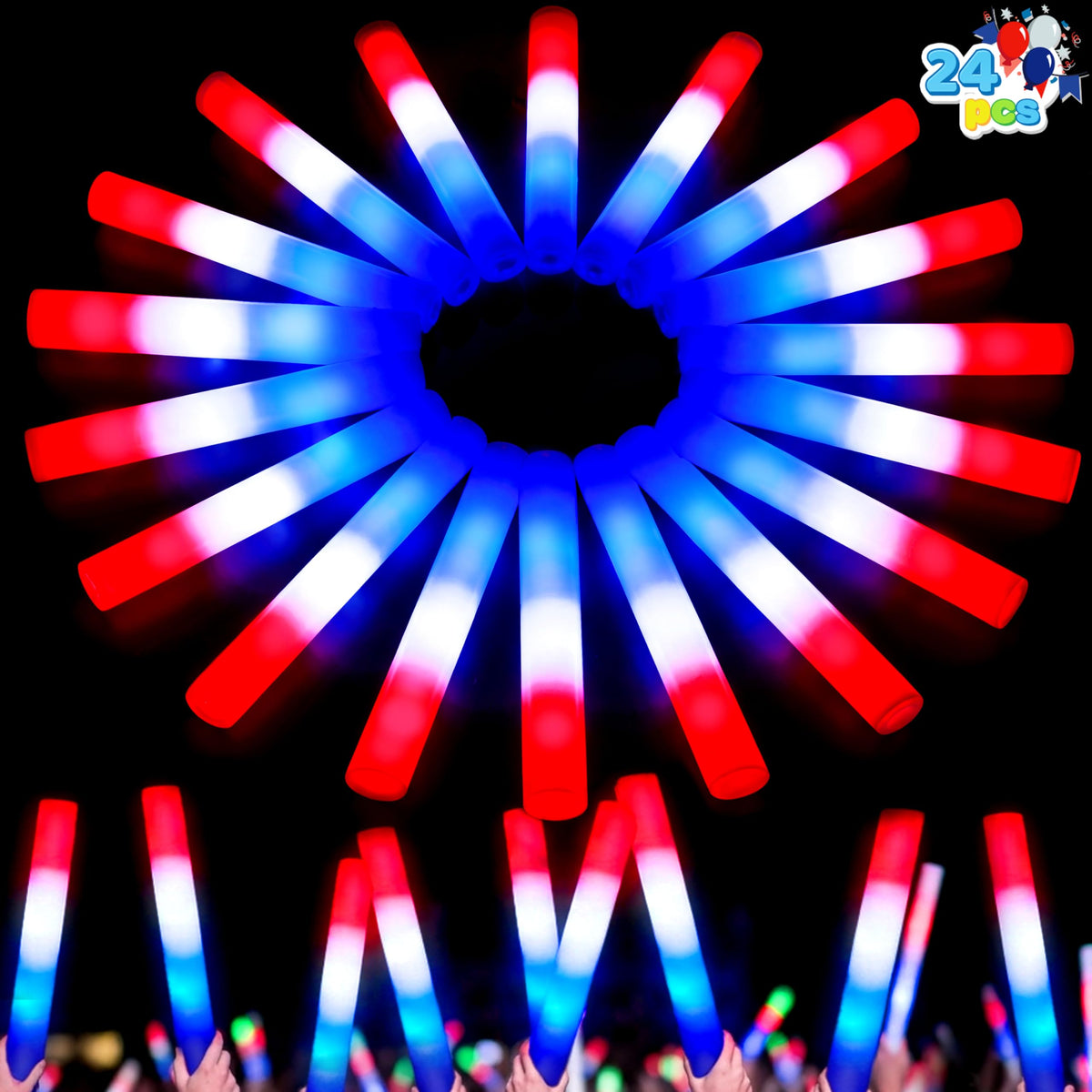 24-Piece 4th of July LED Foam Glow Sticks Party Favors