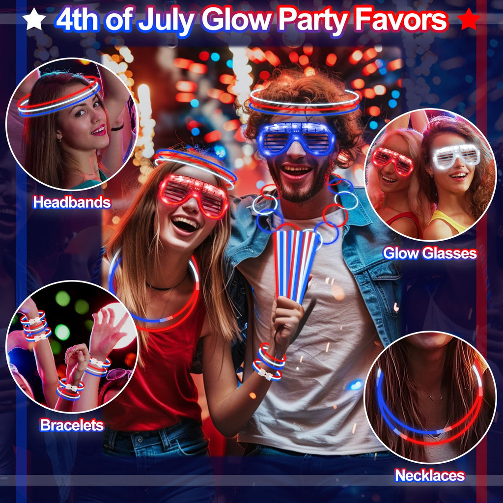 248-Piece 4th of July Glow Party Favors & Patriotic Glasses
