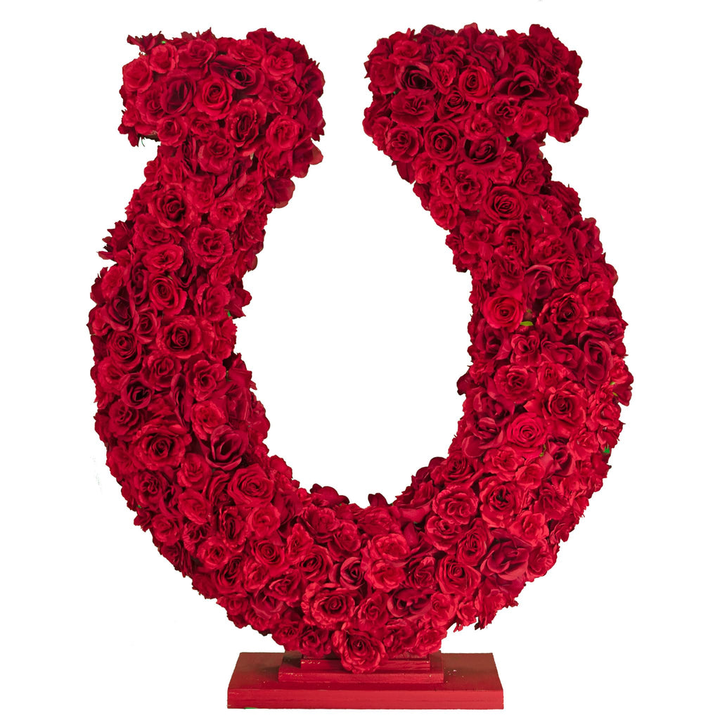 40in Tall Lucky Rose Petal Horseshoe Centerpiece, Tabletop Derby Party Display
